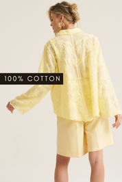 Floral Applique Blouse - Butter Yellow