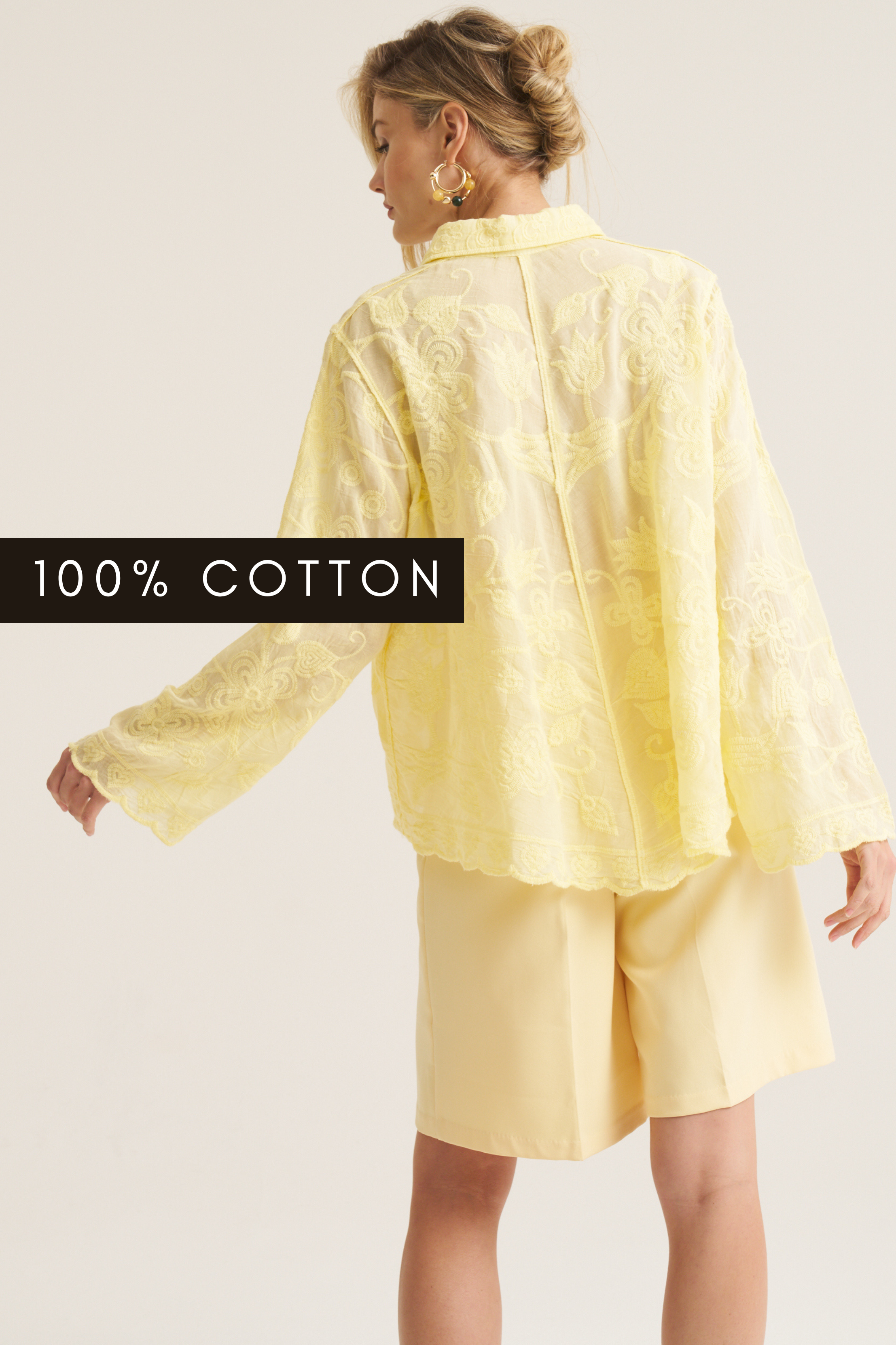 Floral Applique Blouse - Butter Yellow