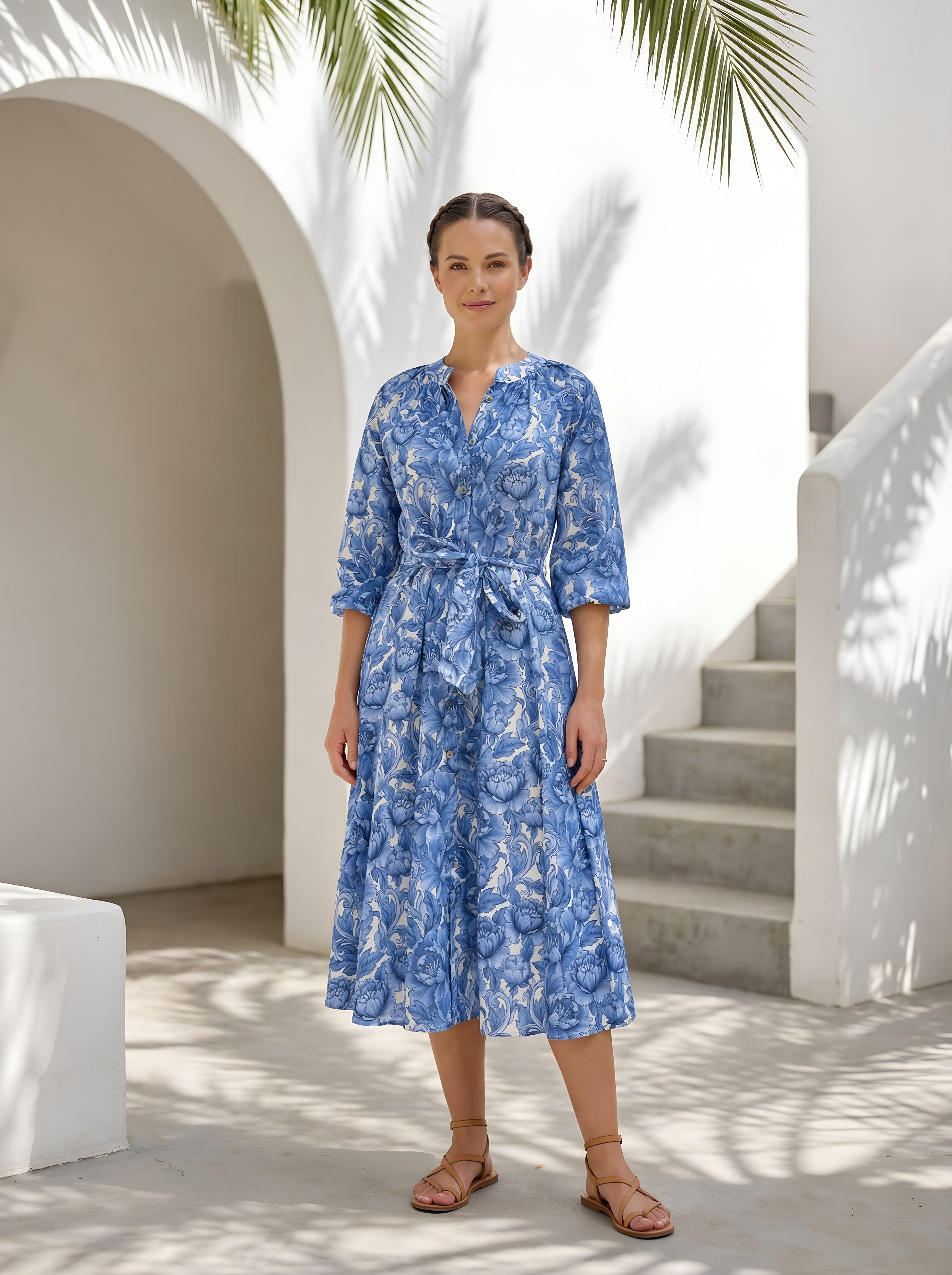 Marina Printed Peony Dress - White