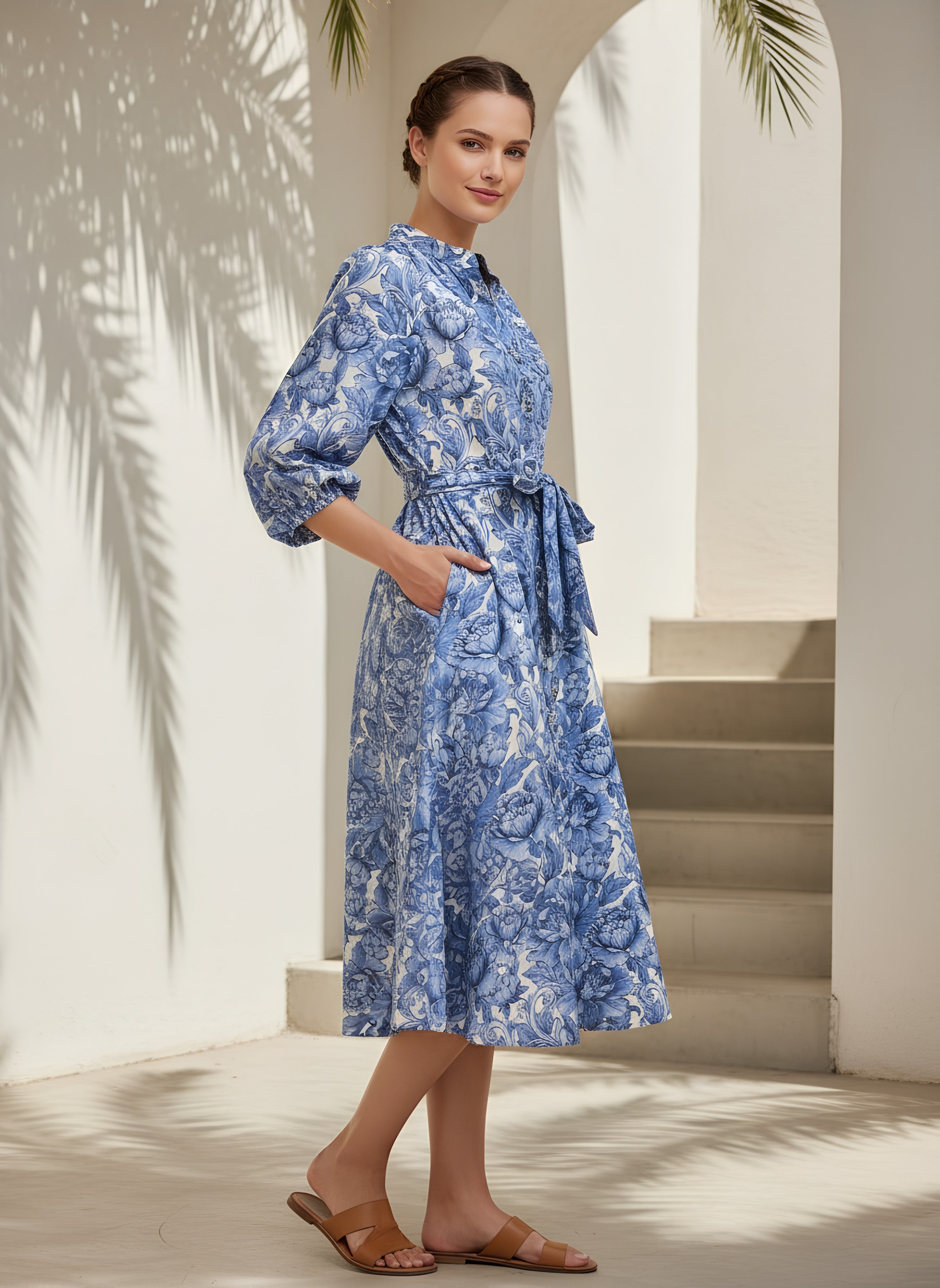 Marina Printed Peony Dress - White