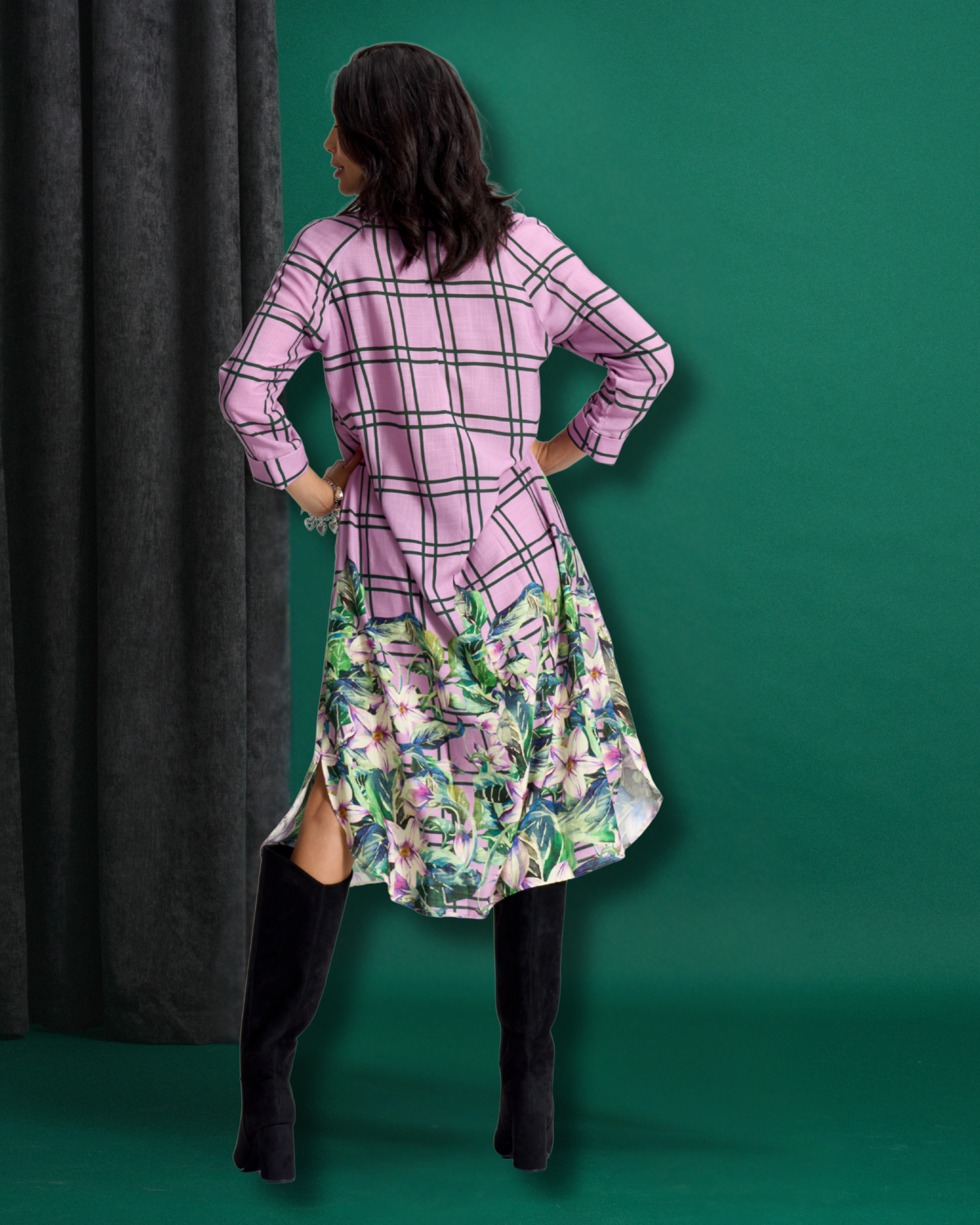 Violet Meadow Check Liza Shirt Dress