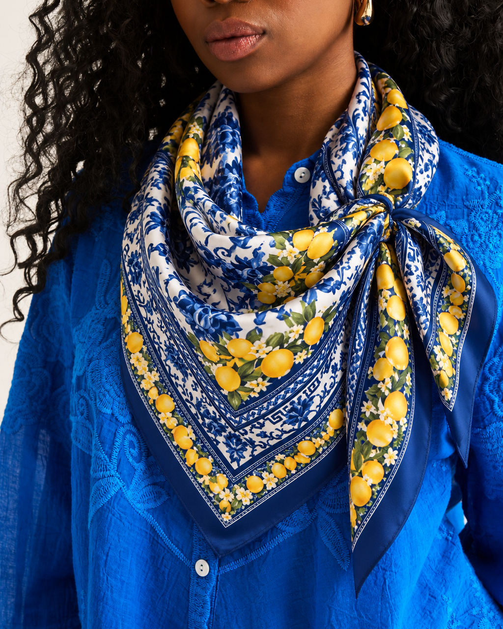 Armani Satin Amalfi Scarf – Lemon Print