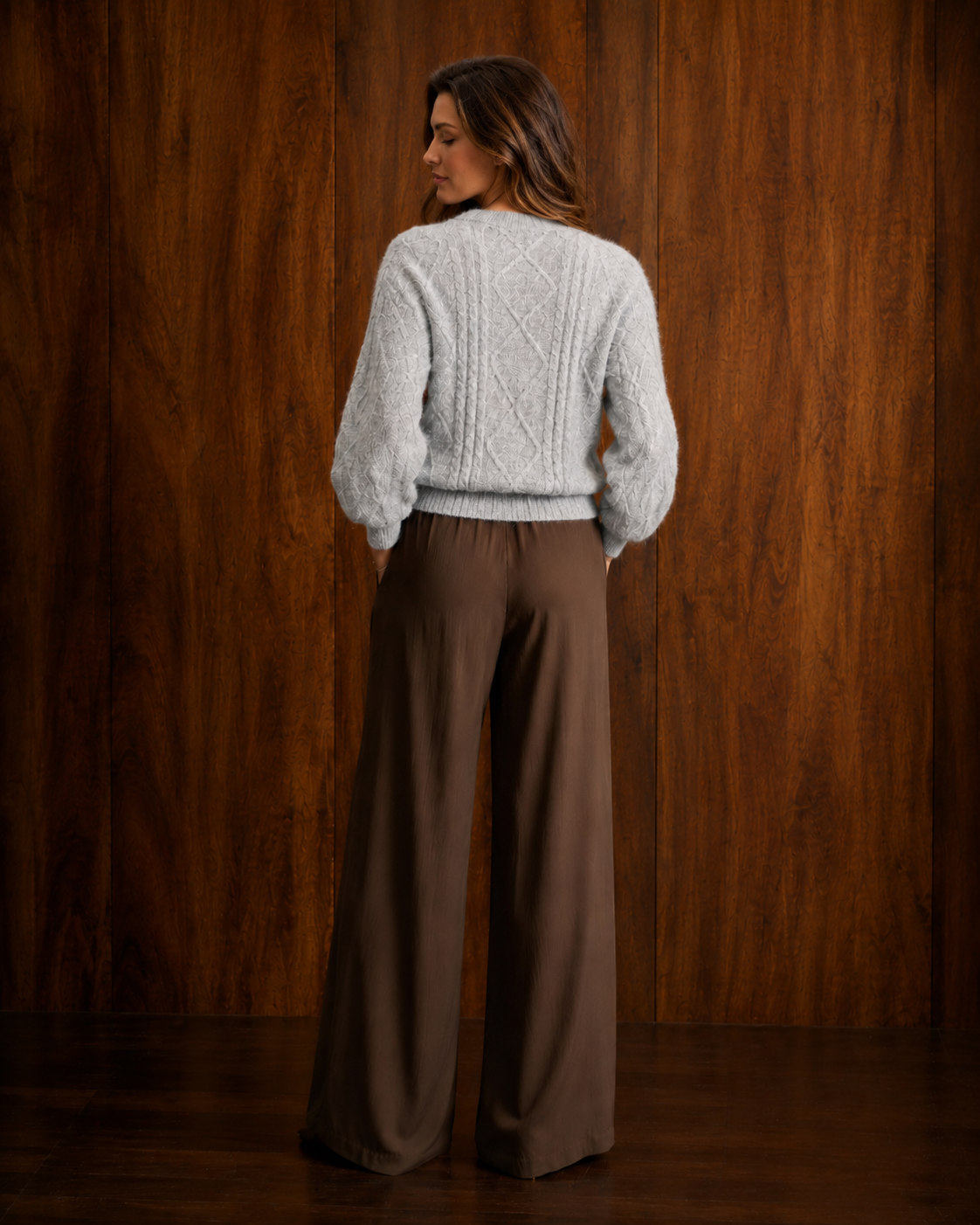 Grey Melange Wool Blend Cable Knit