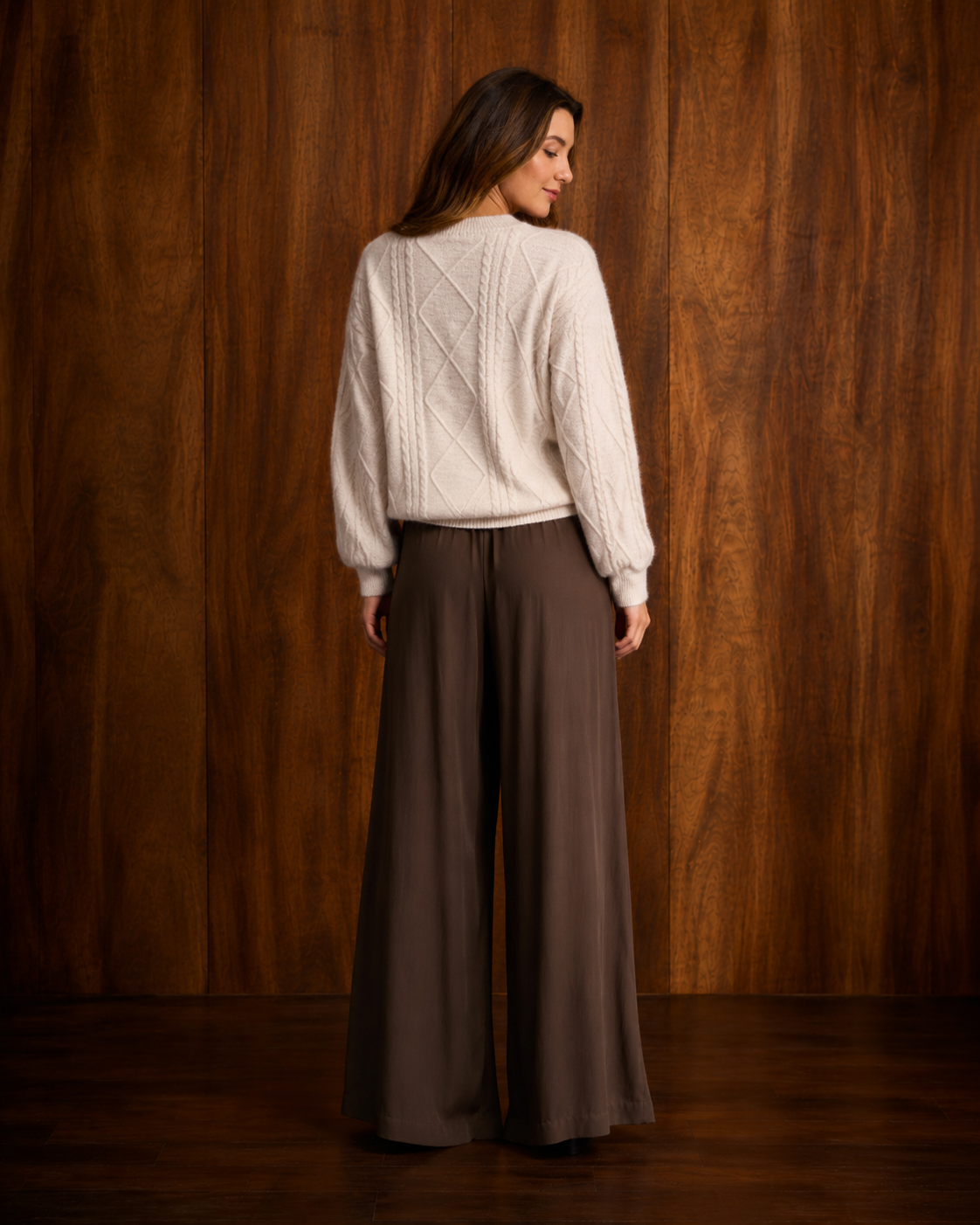 Ivory Wool Blend Cable Knit