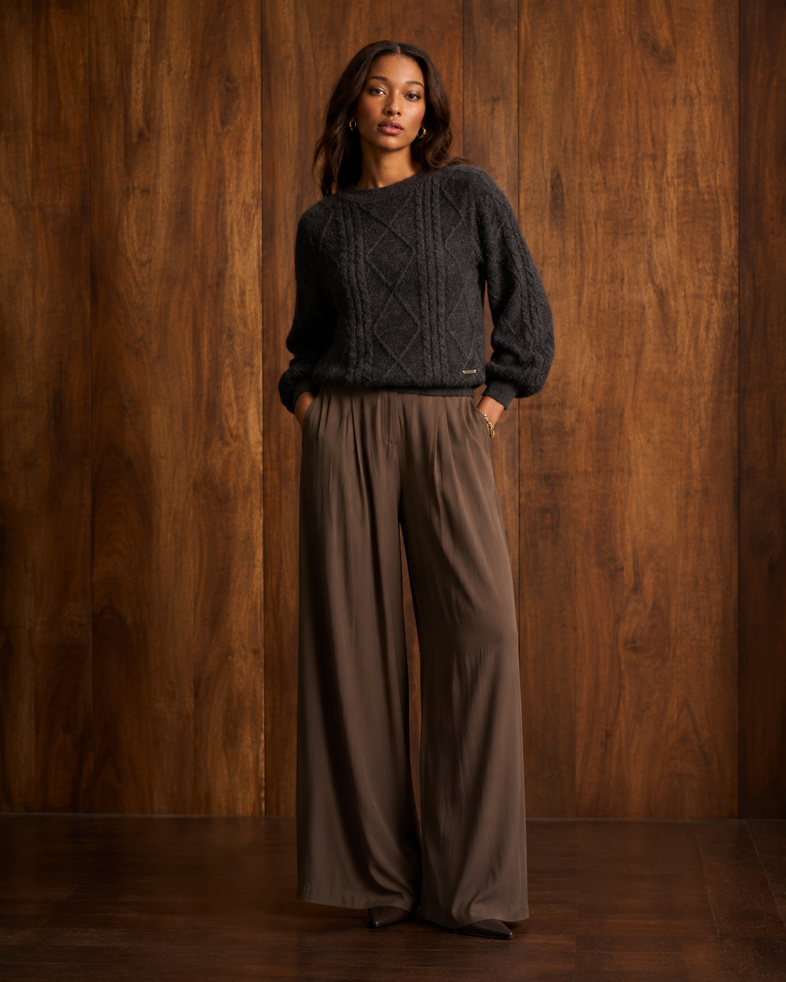 Brown Wool Blend Cable Knit