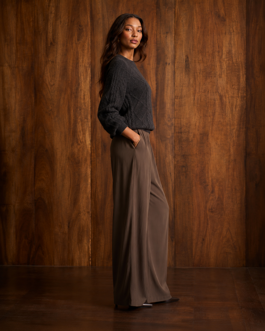 Brown Wool Blend Cable Knit