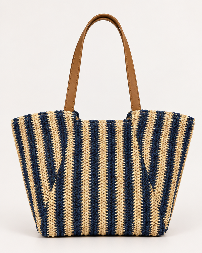 Navy Stripe Woven Tote