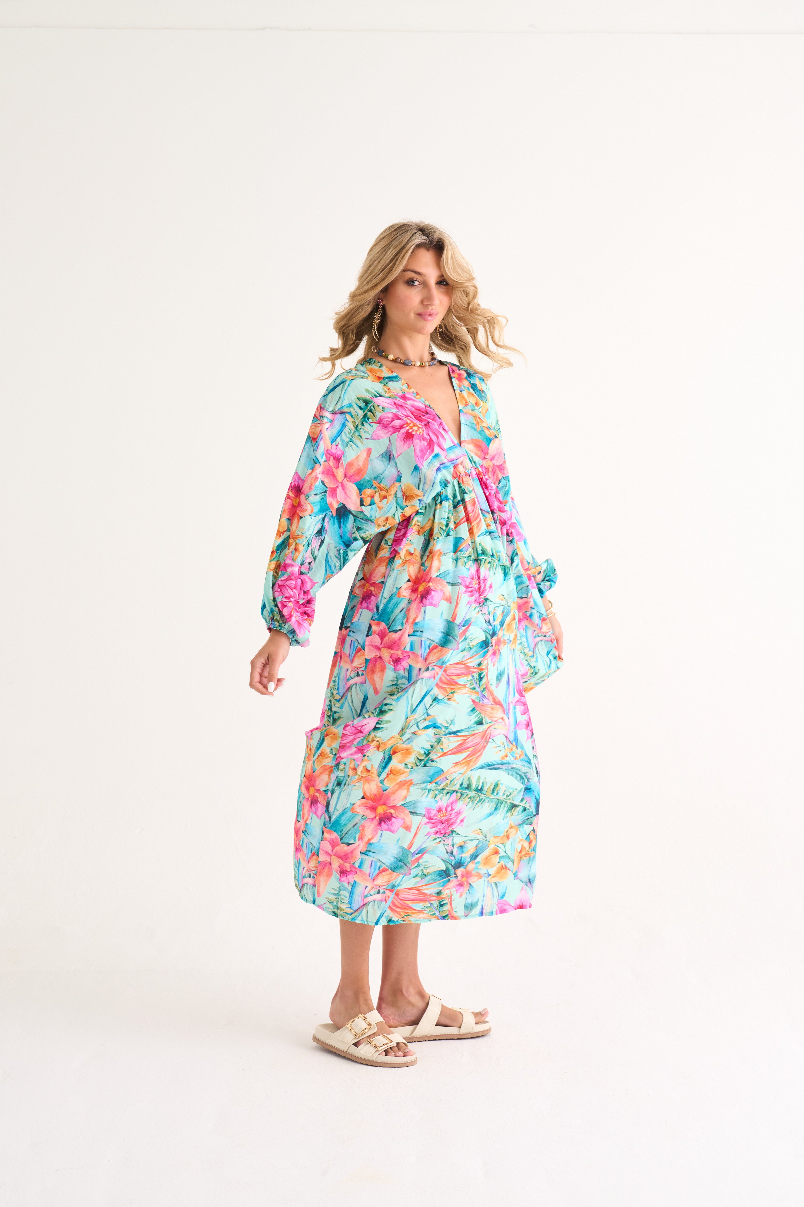 tropical print dress (turqoise)
