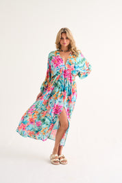 tropical print dress (turqoise)