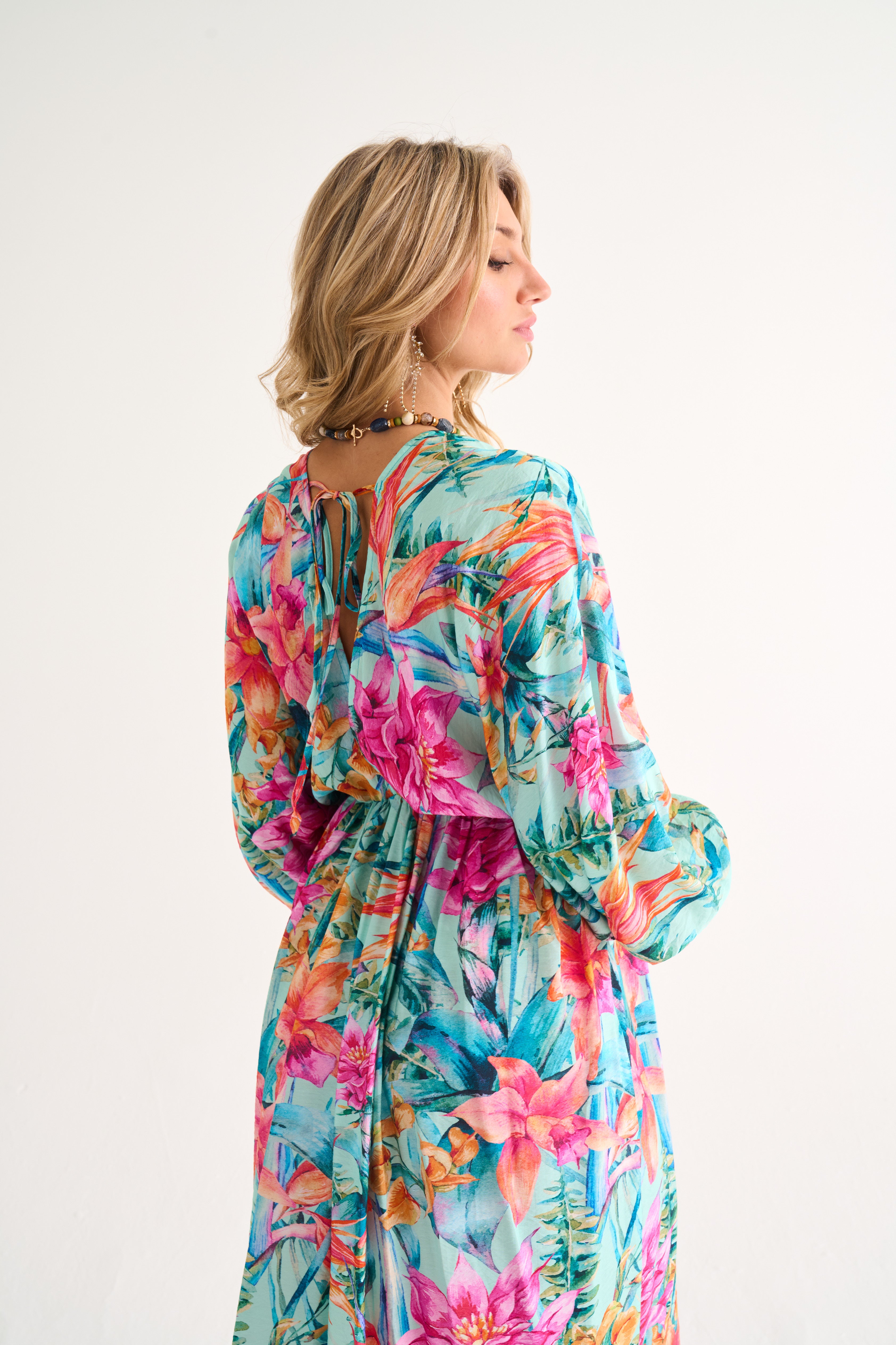 tropical print dress (turqoise)