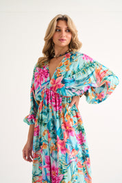 tropical print dress (turqoise)