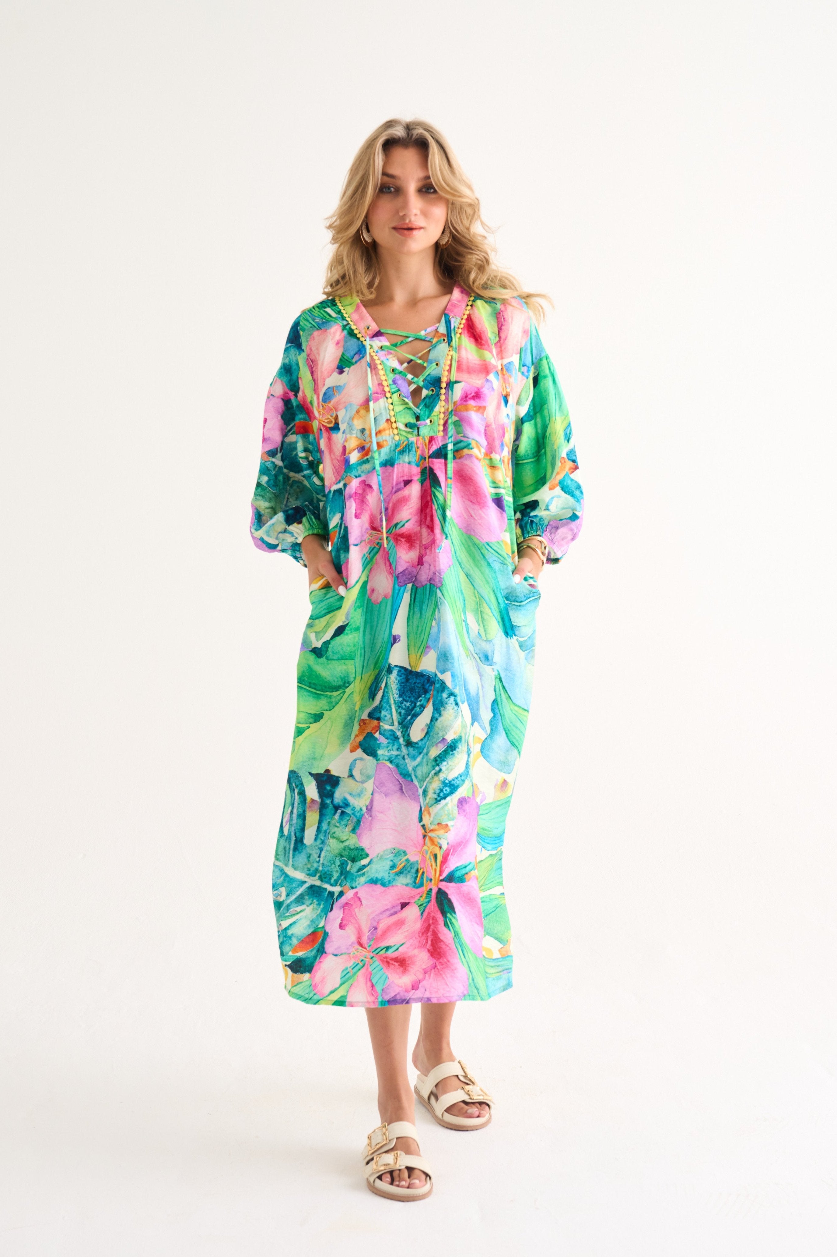 Tropical Lace Up resort Tunic