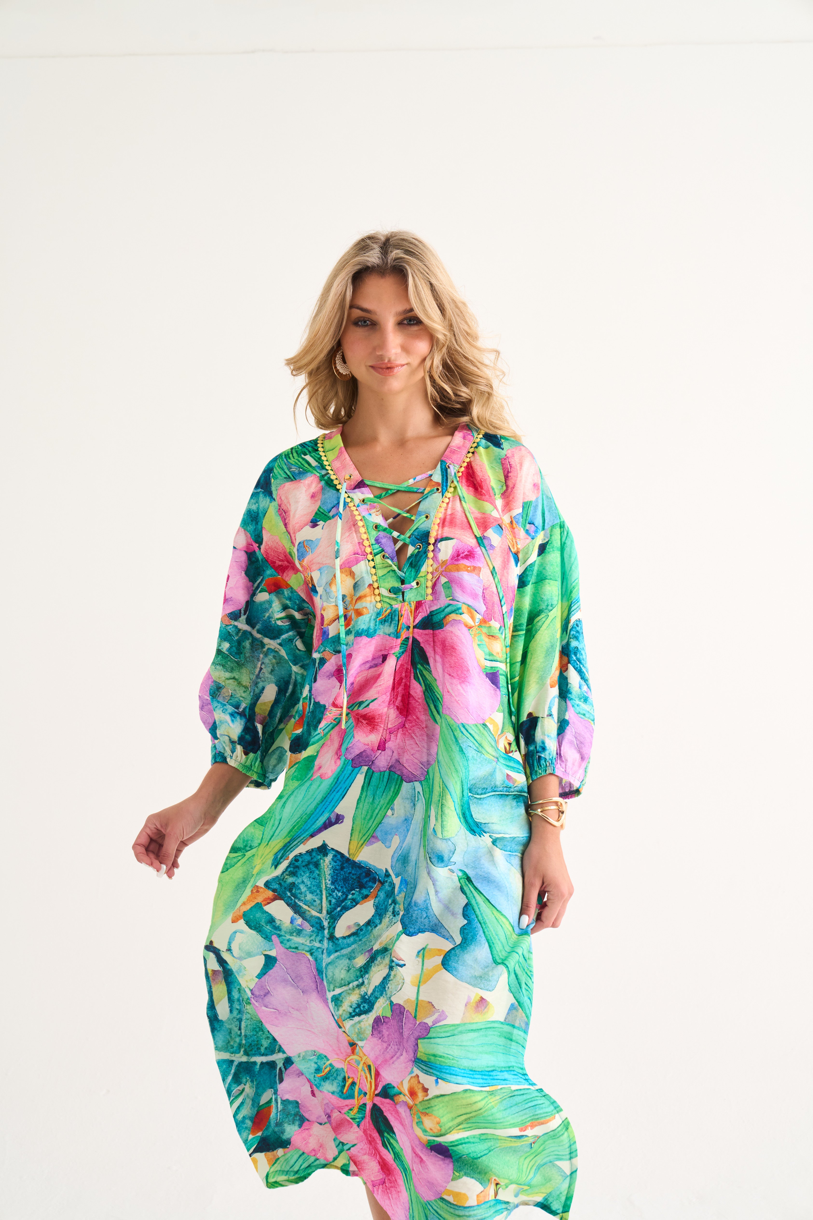 Tropical Lace Up resort Tunic