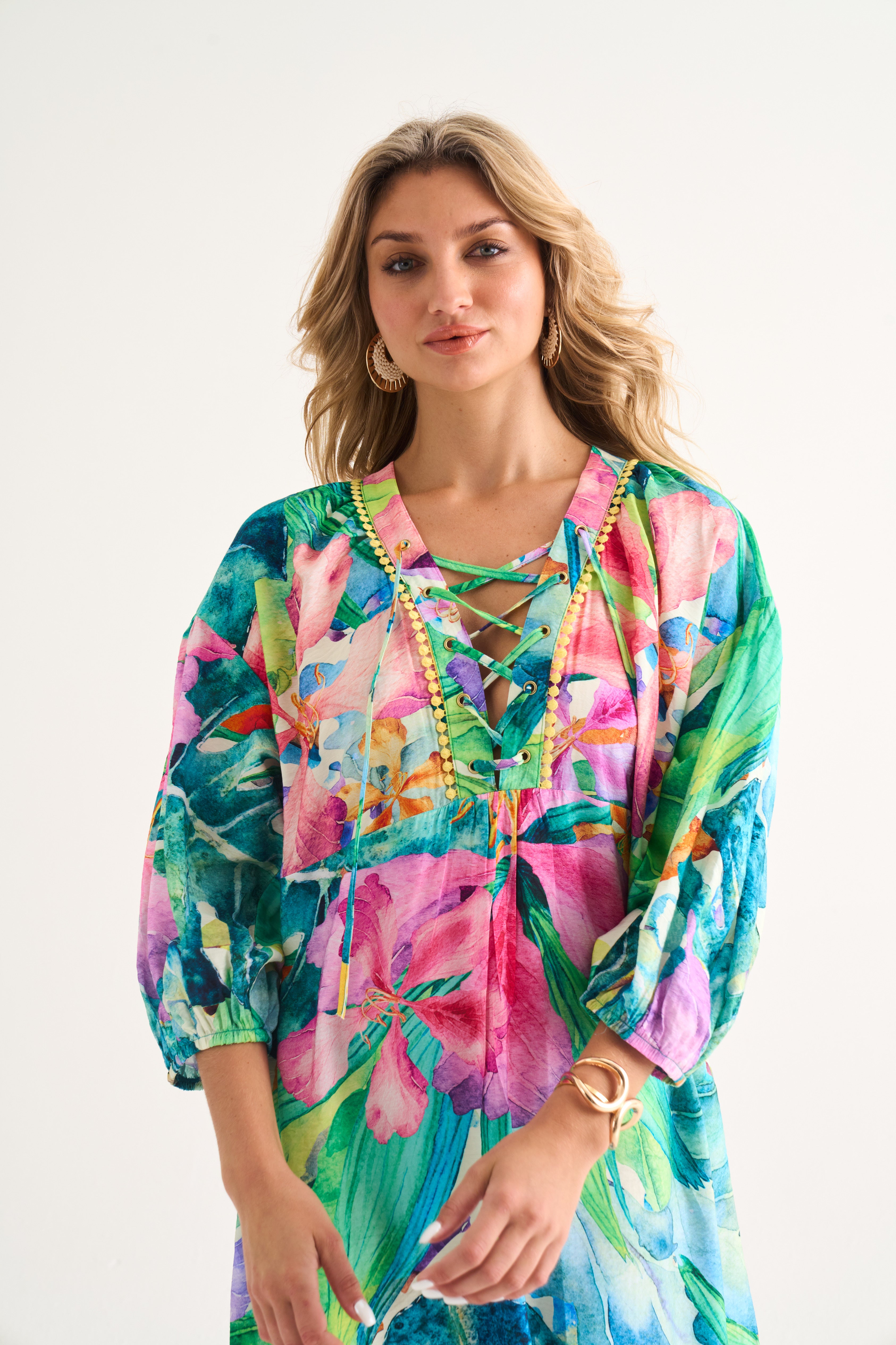 Tropical Lace Up resort Tunic