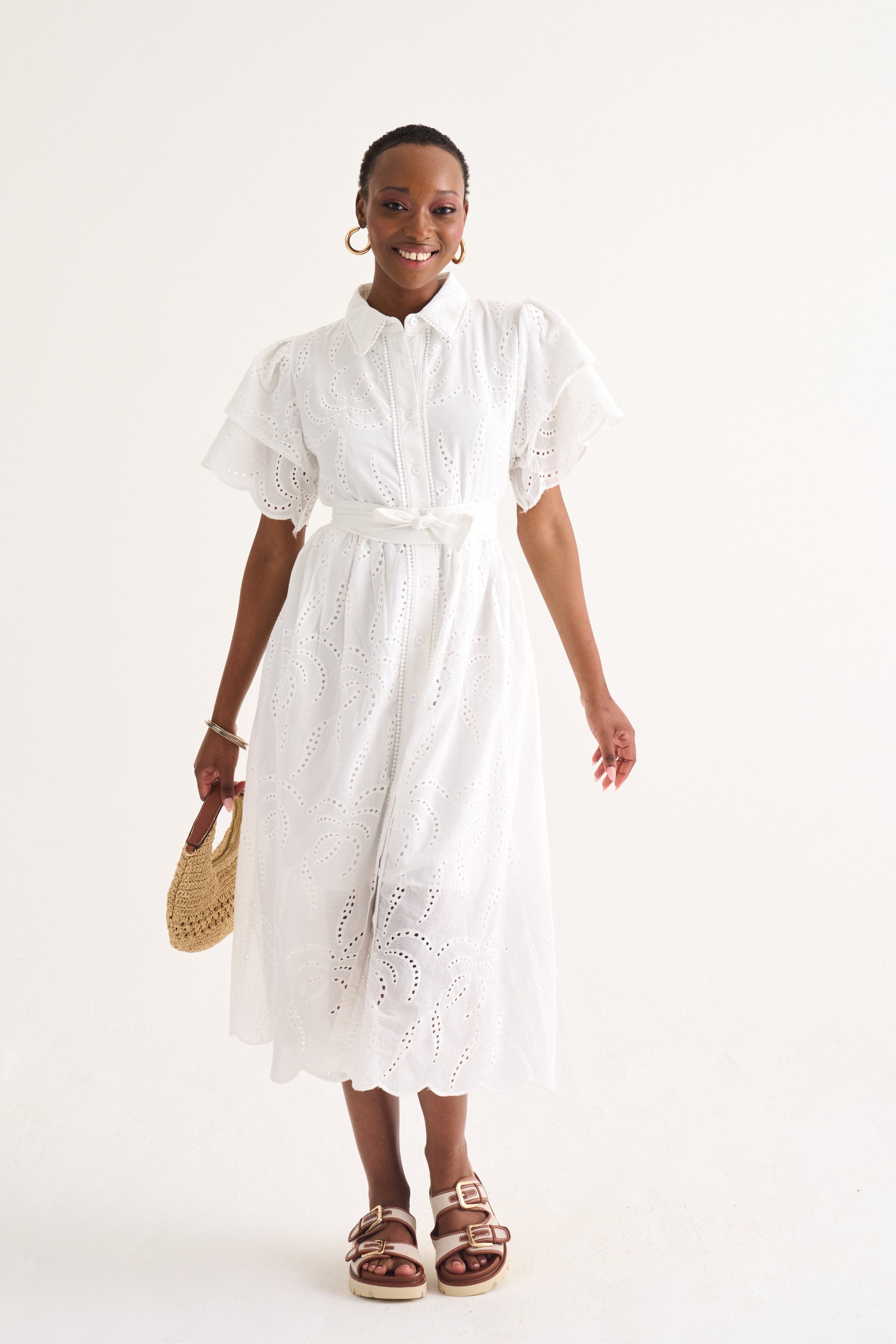 White fria cotton anglaise dress KOKONOVA