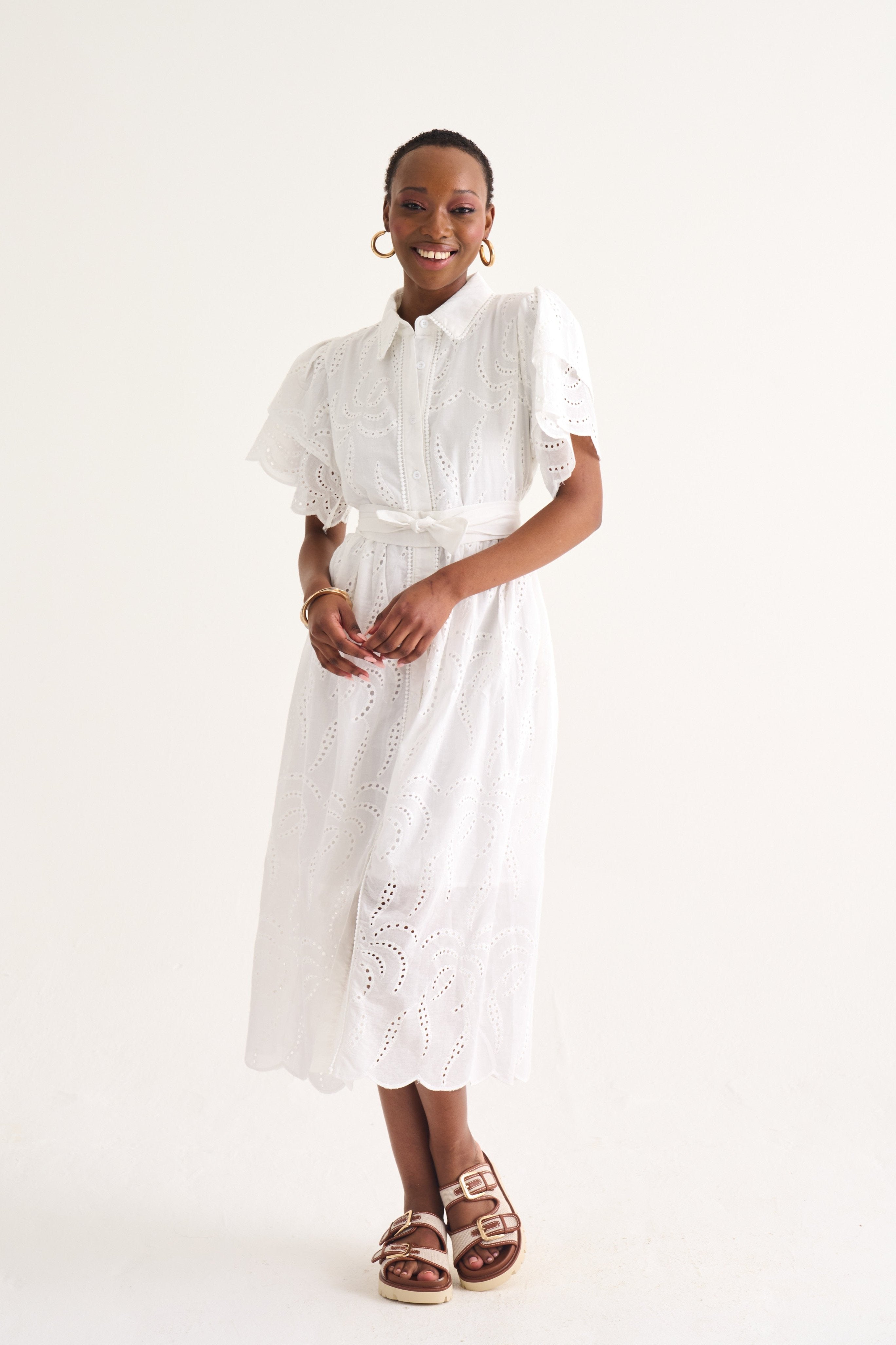 White fria cotton anglaise dress