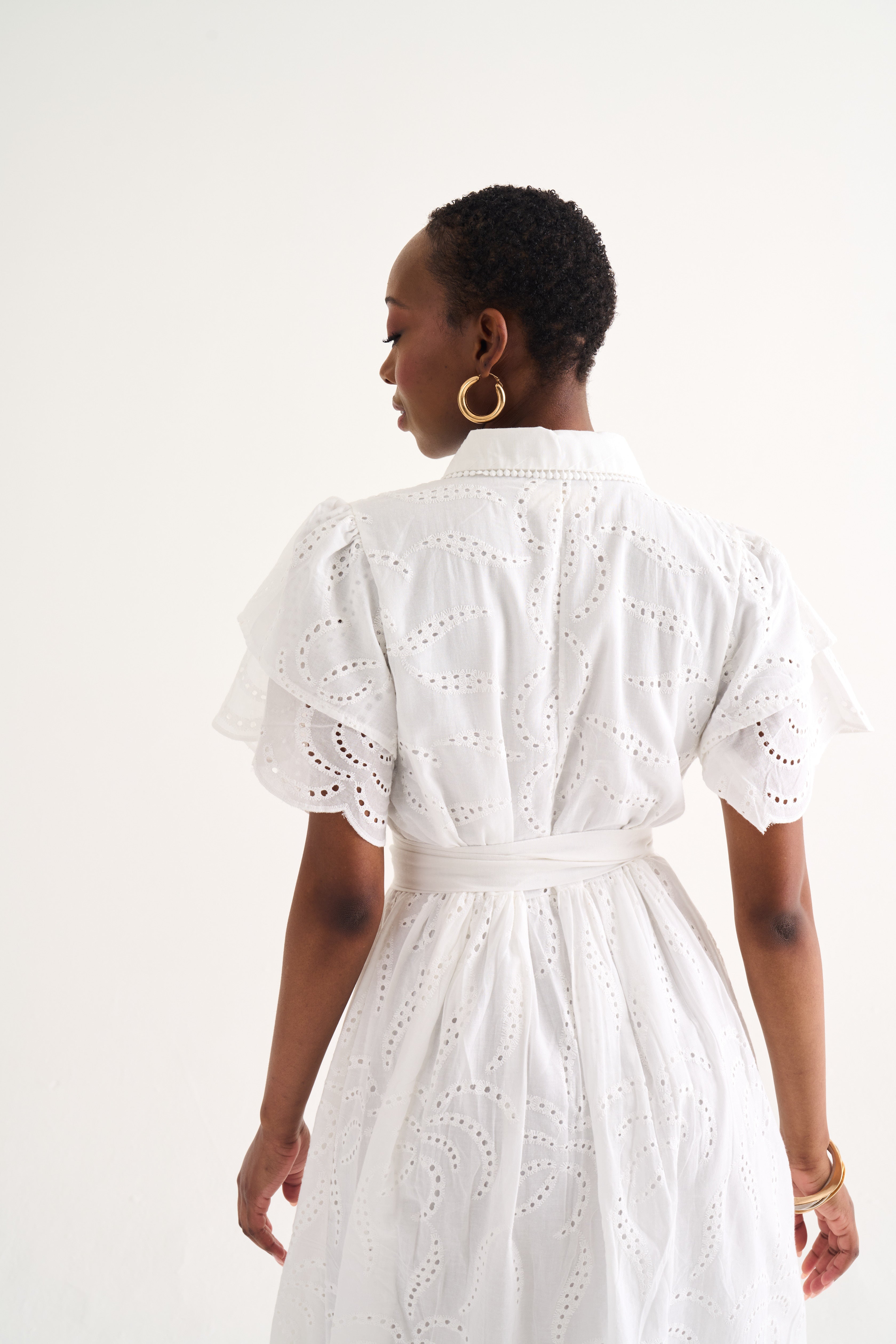 White fria cotton anglaise dress