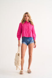 Ladder Trim Shirt in Hot Pink