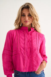 Ladder Trim Shirt in Hot Pink