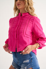 Ladder Trim Shirt in Hot Pink