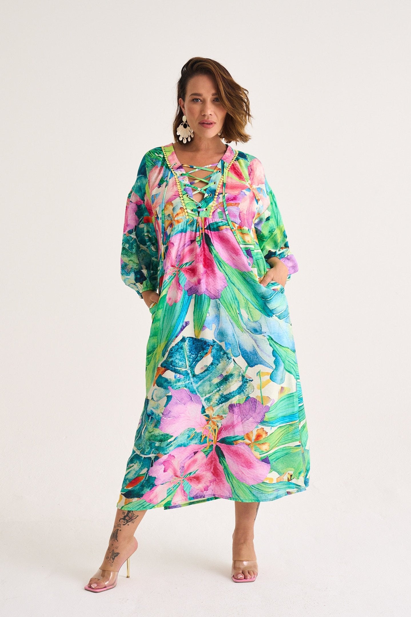 Tropical Lace Up resort Tunic