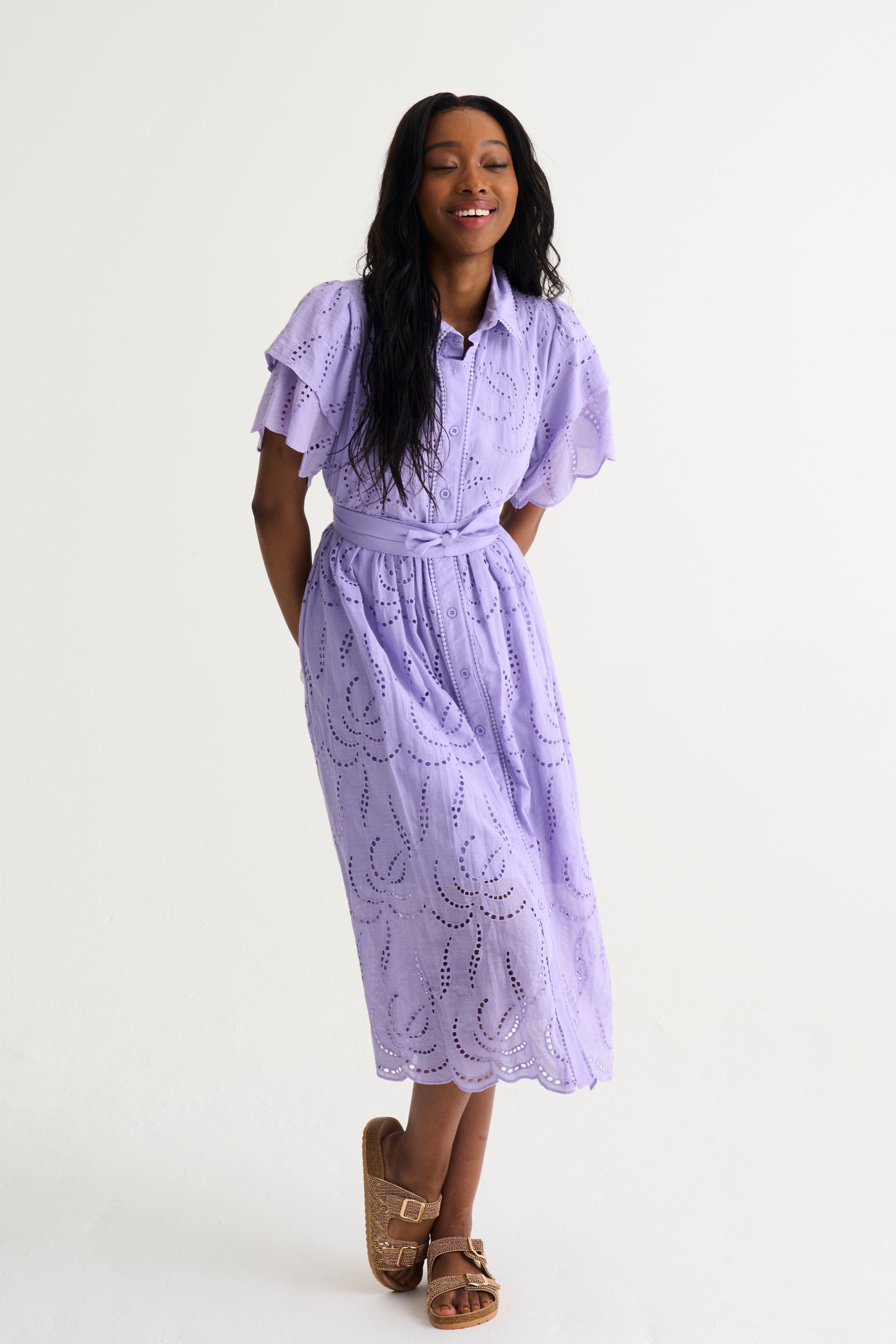 Lilac Fria Cotton Anglaise Dress