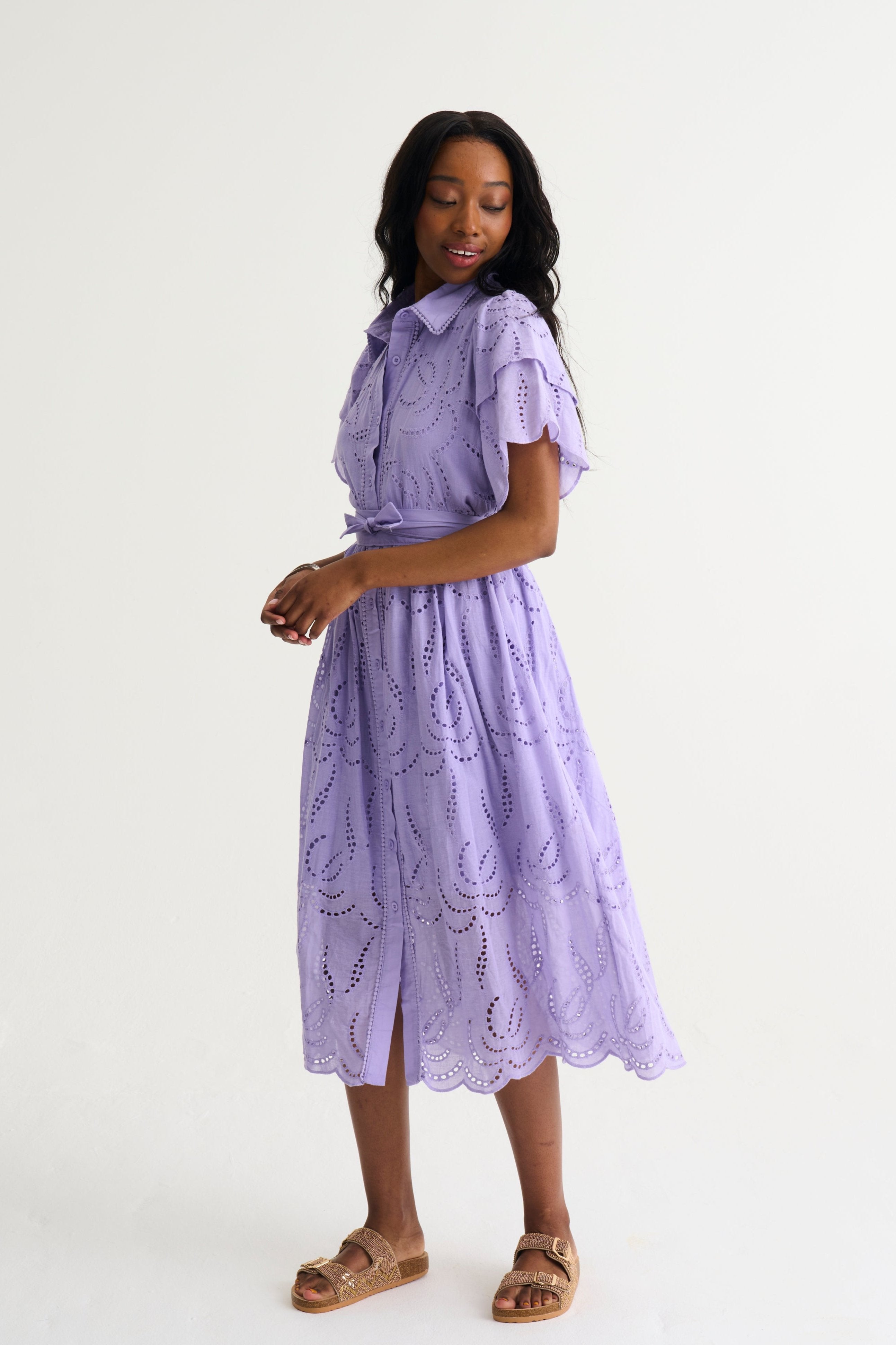 Lilac Fria Cotton Anglaise Dress
