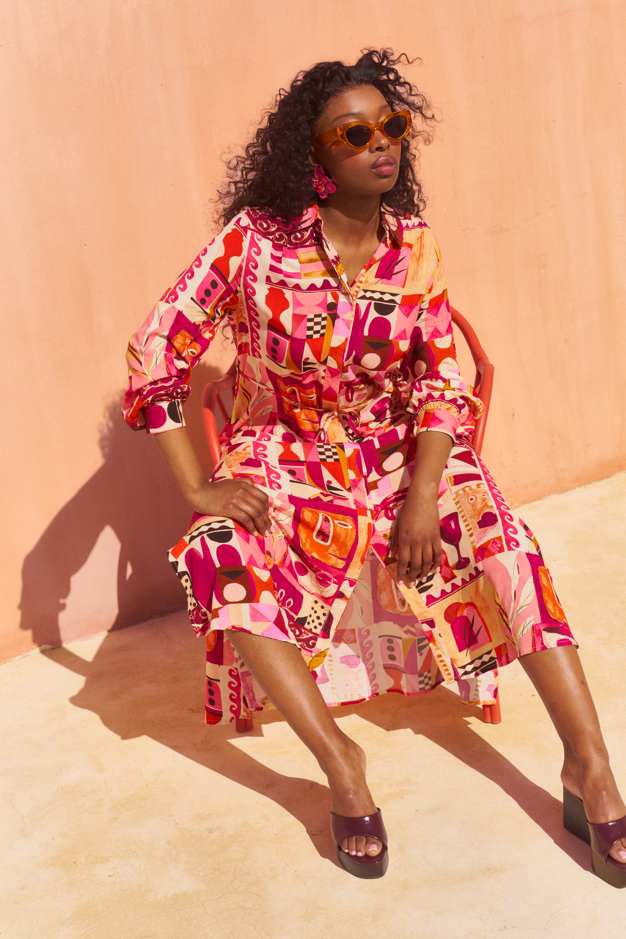 Maxi Shirt Dress - Pink Marrakech