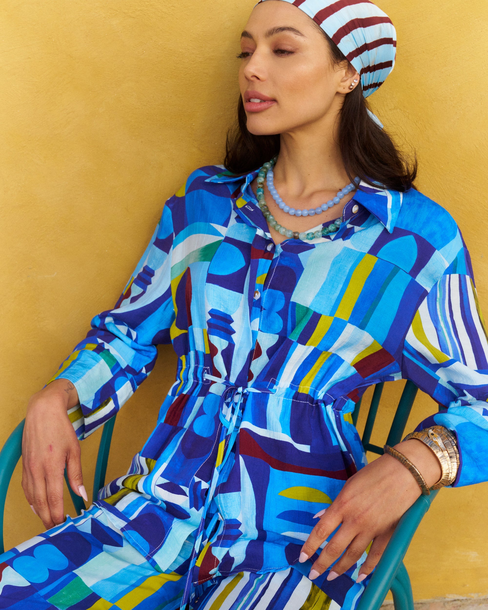Drawstring Shirt - Blue Moon Print