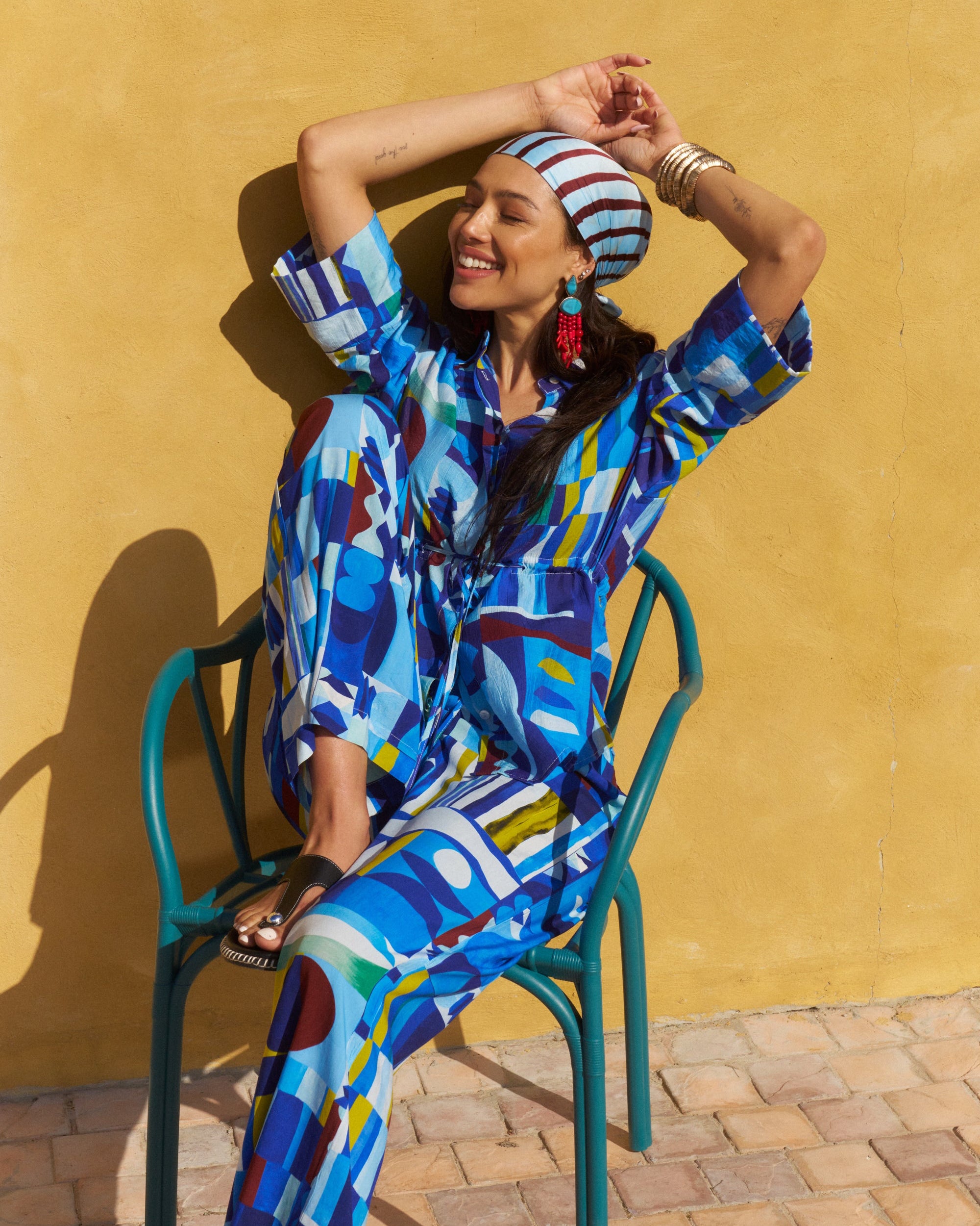 Drawstring Shirt - Blue Moon Print