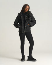 Black Sequin Patch Puffer Jacket