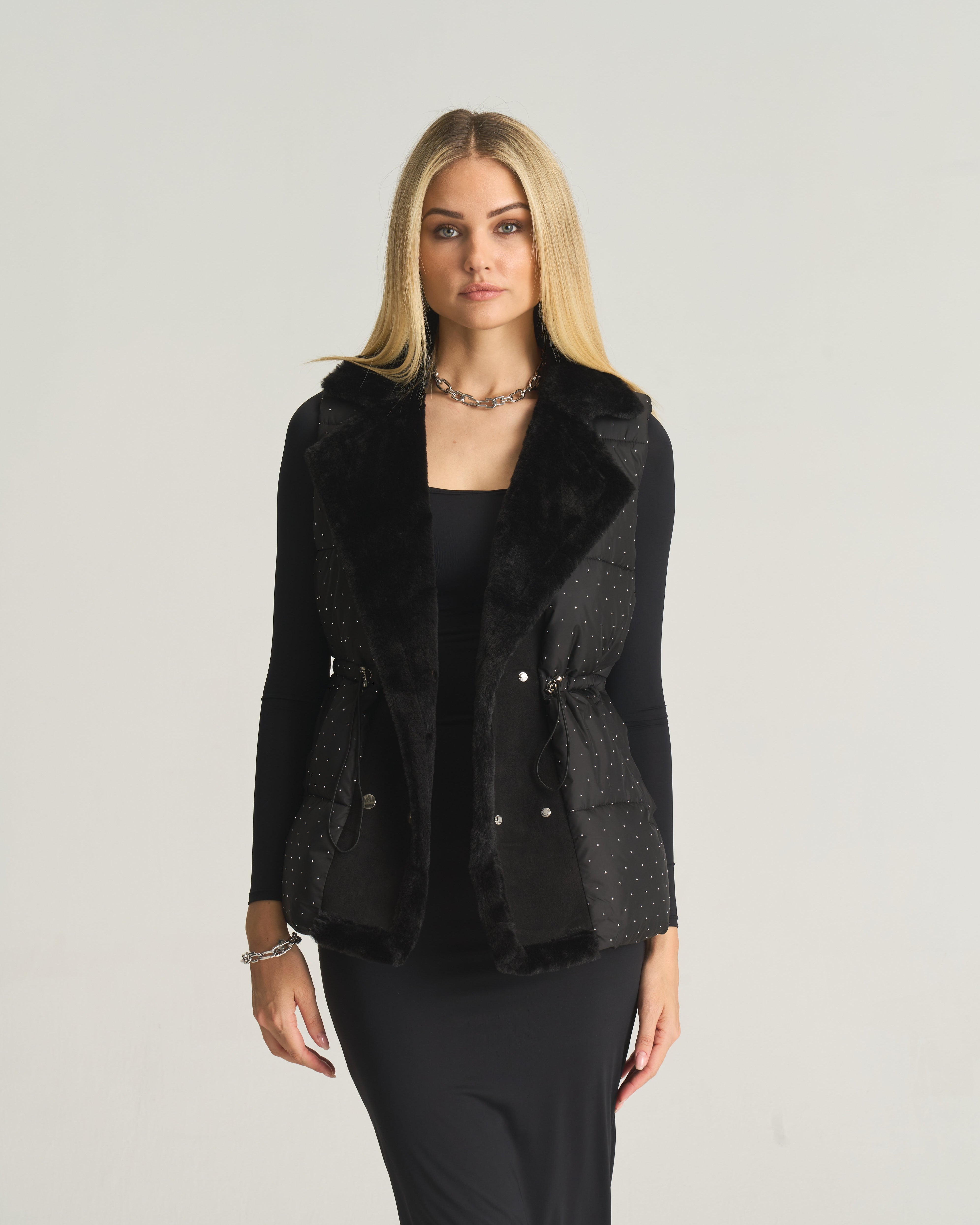 Black Faux Fur Trim Body Warmer