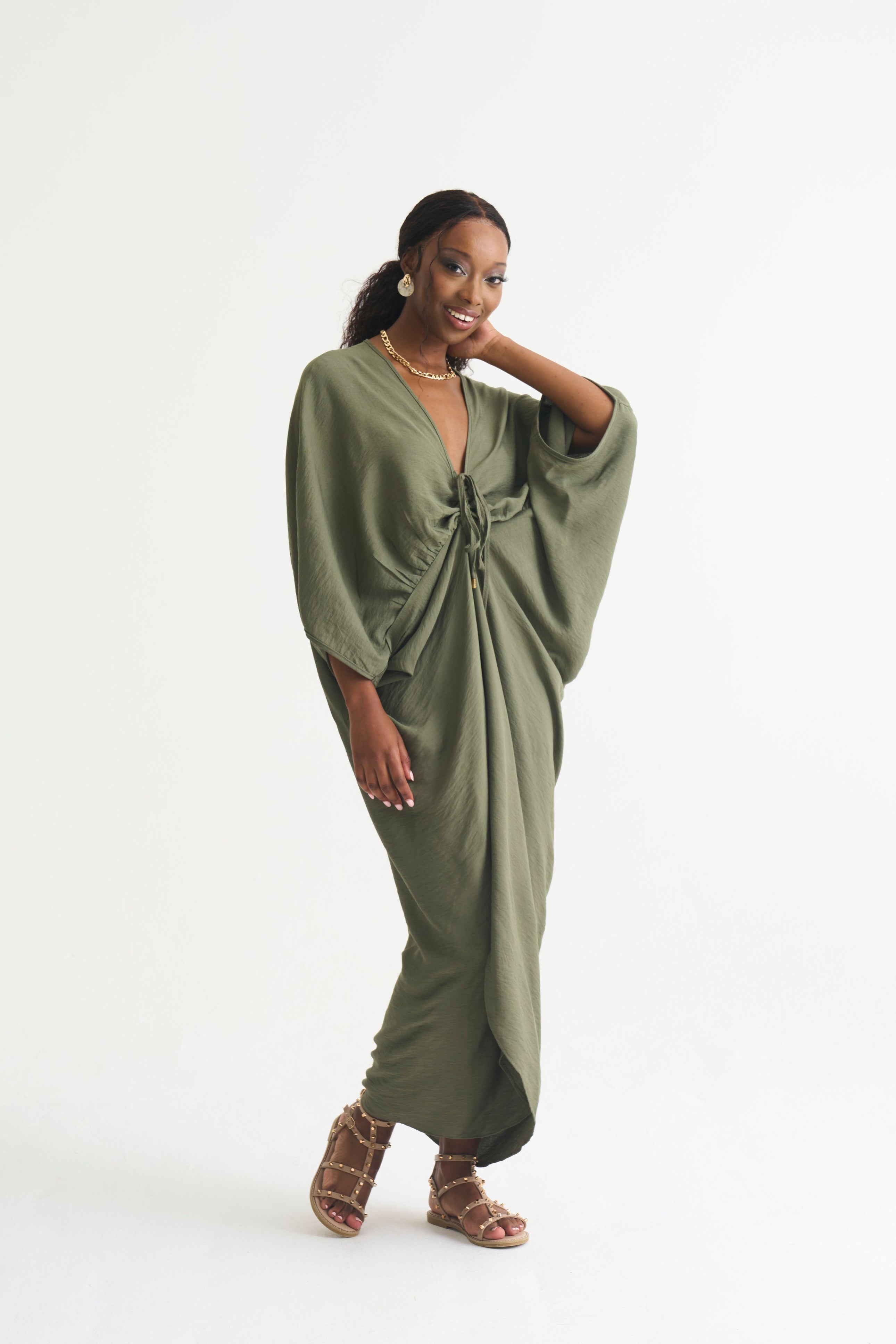 Khaki DRAPE KAFTAN