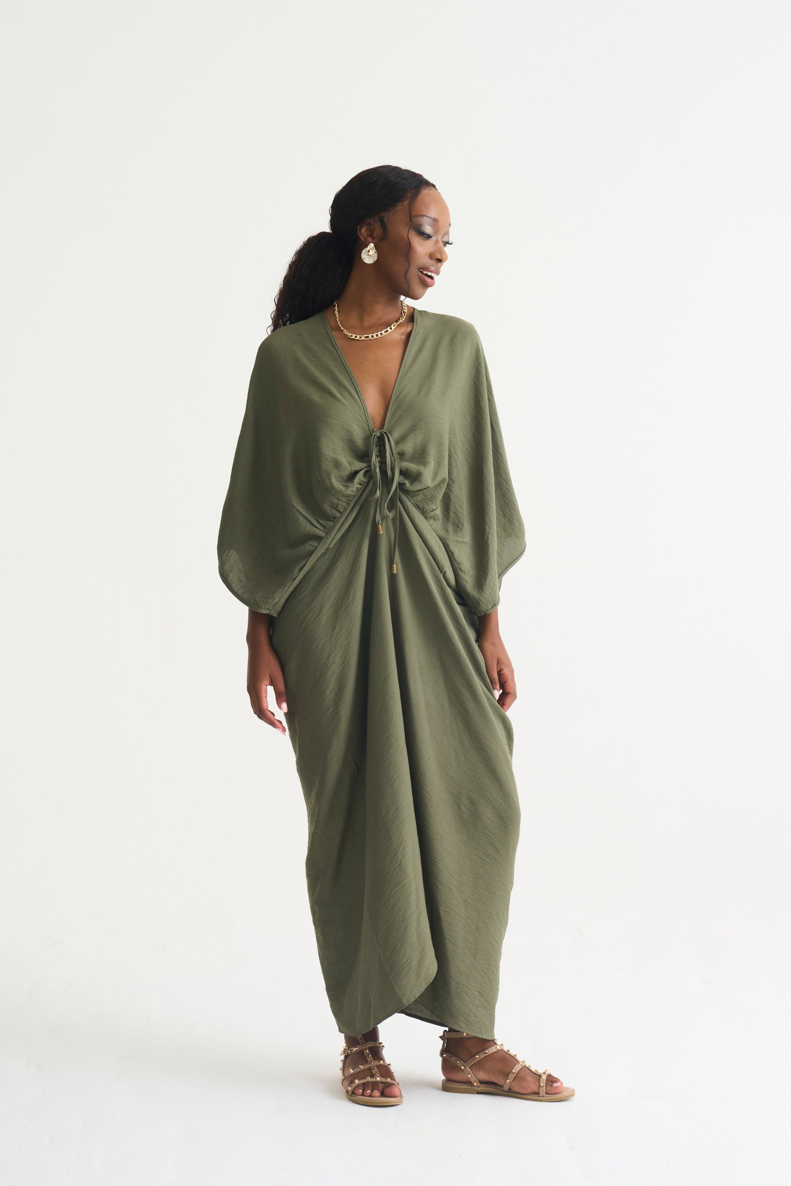 Khaki DRAPE KAFTAN