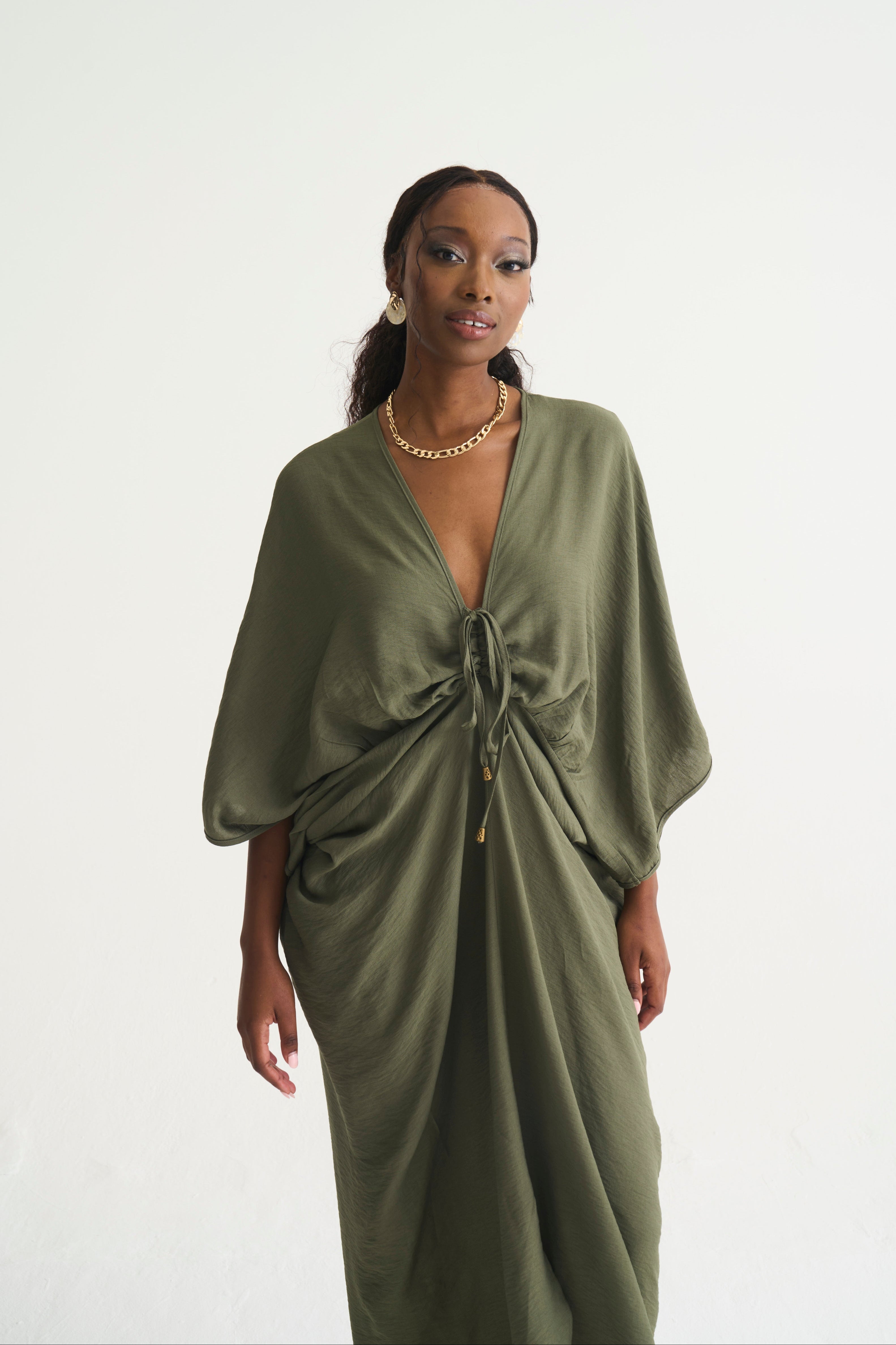 Khaki DRAPE KAFTAN