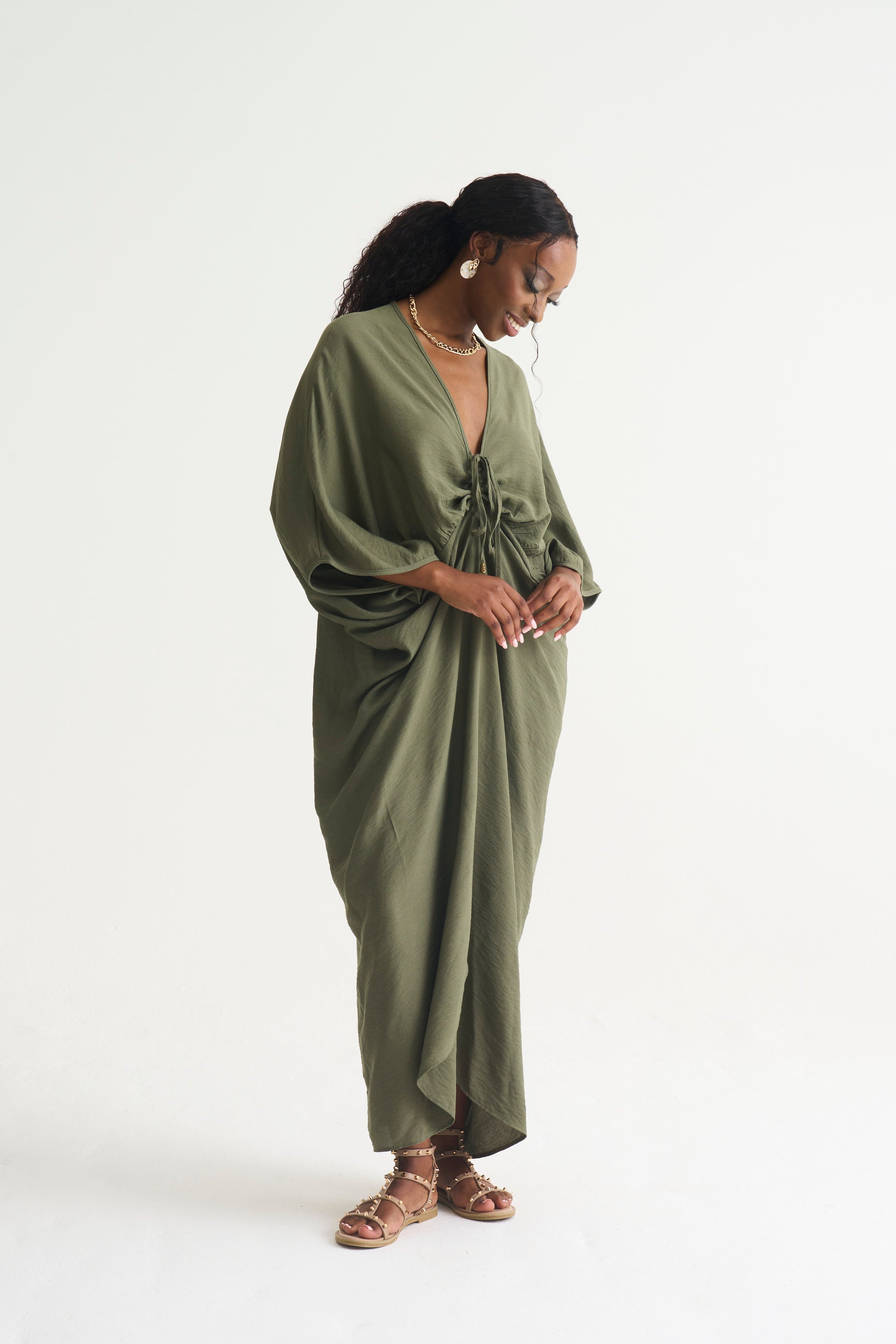 Khaki DRAPE KAFTAN