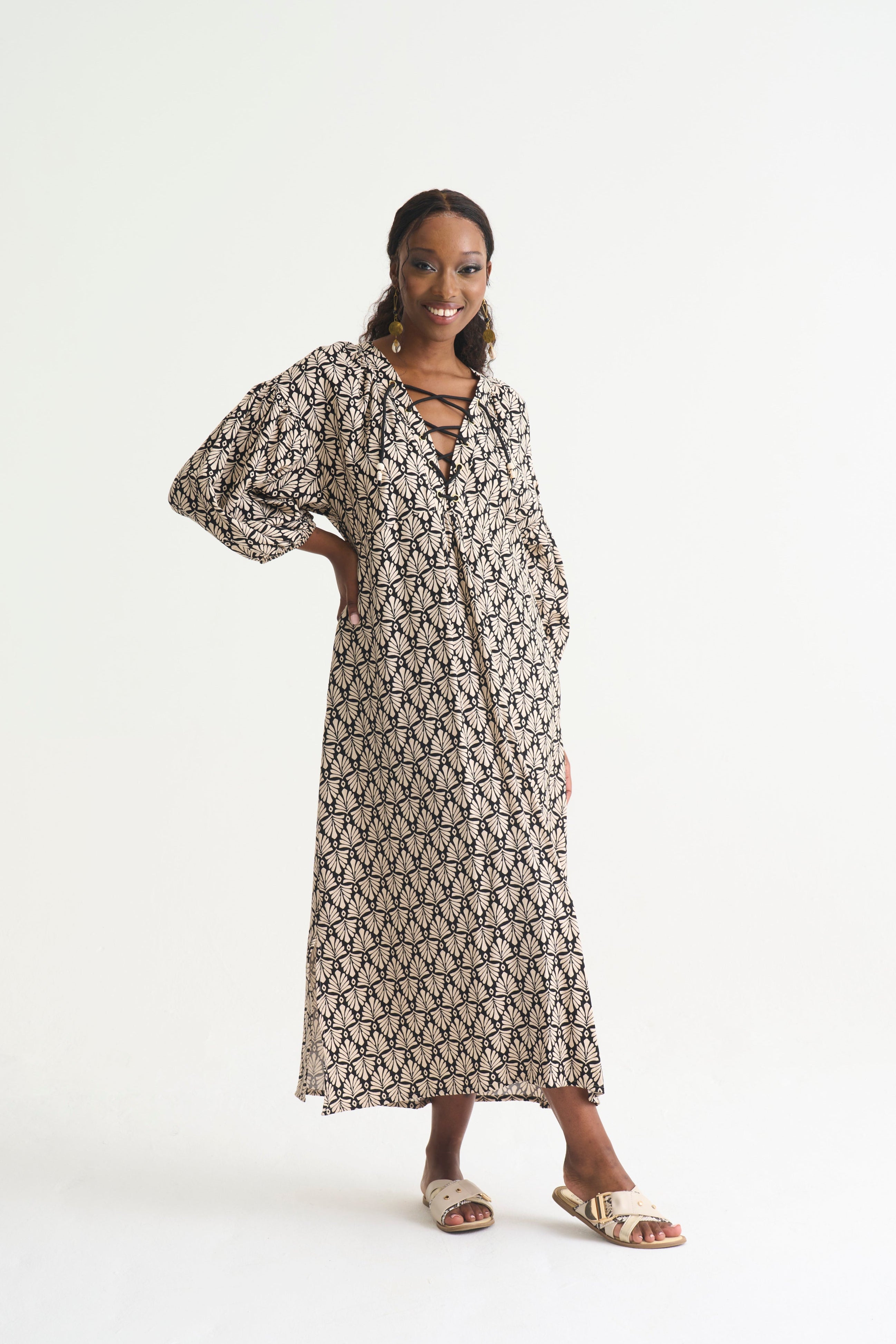 Black Palm Lace Up Tunic