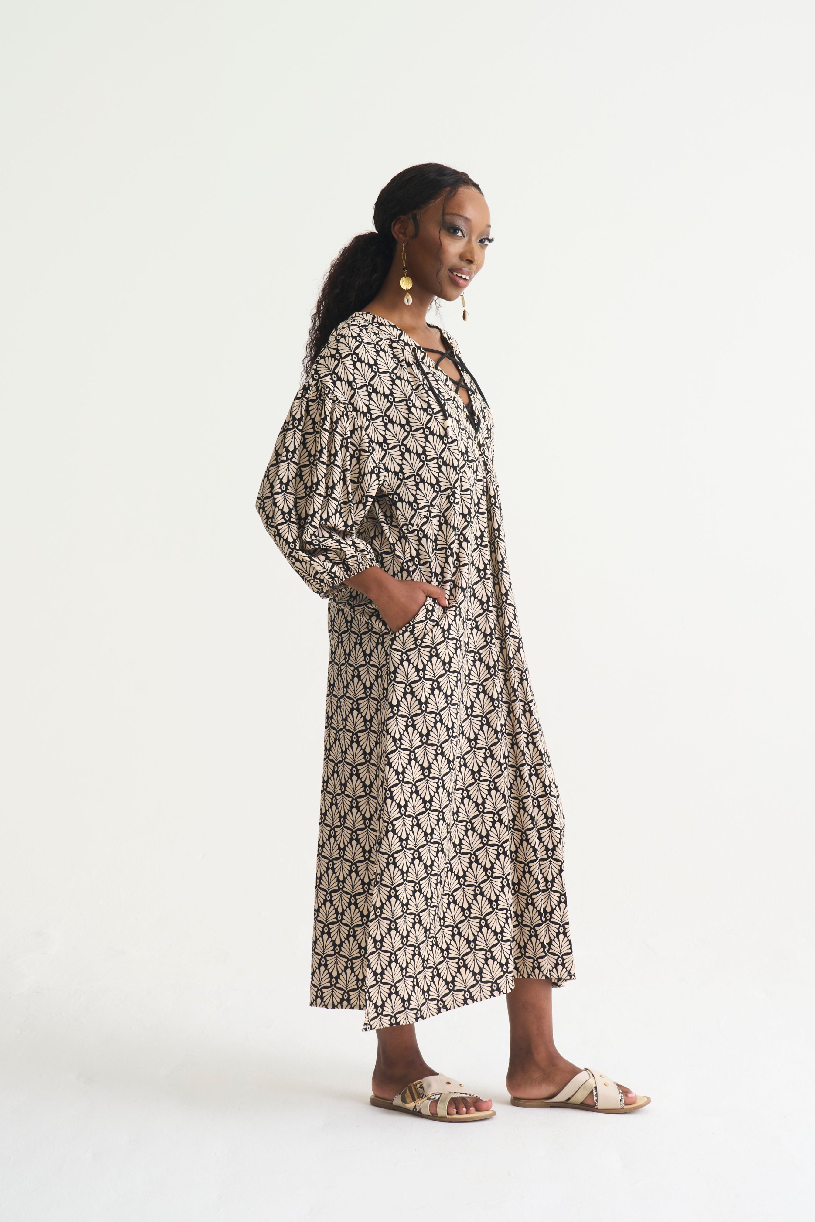 Black Palm Lace Up Tunic
