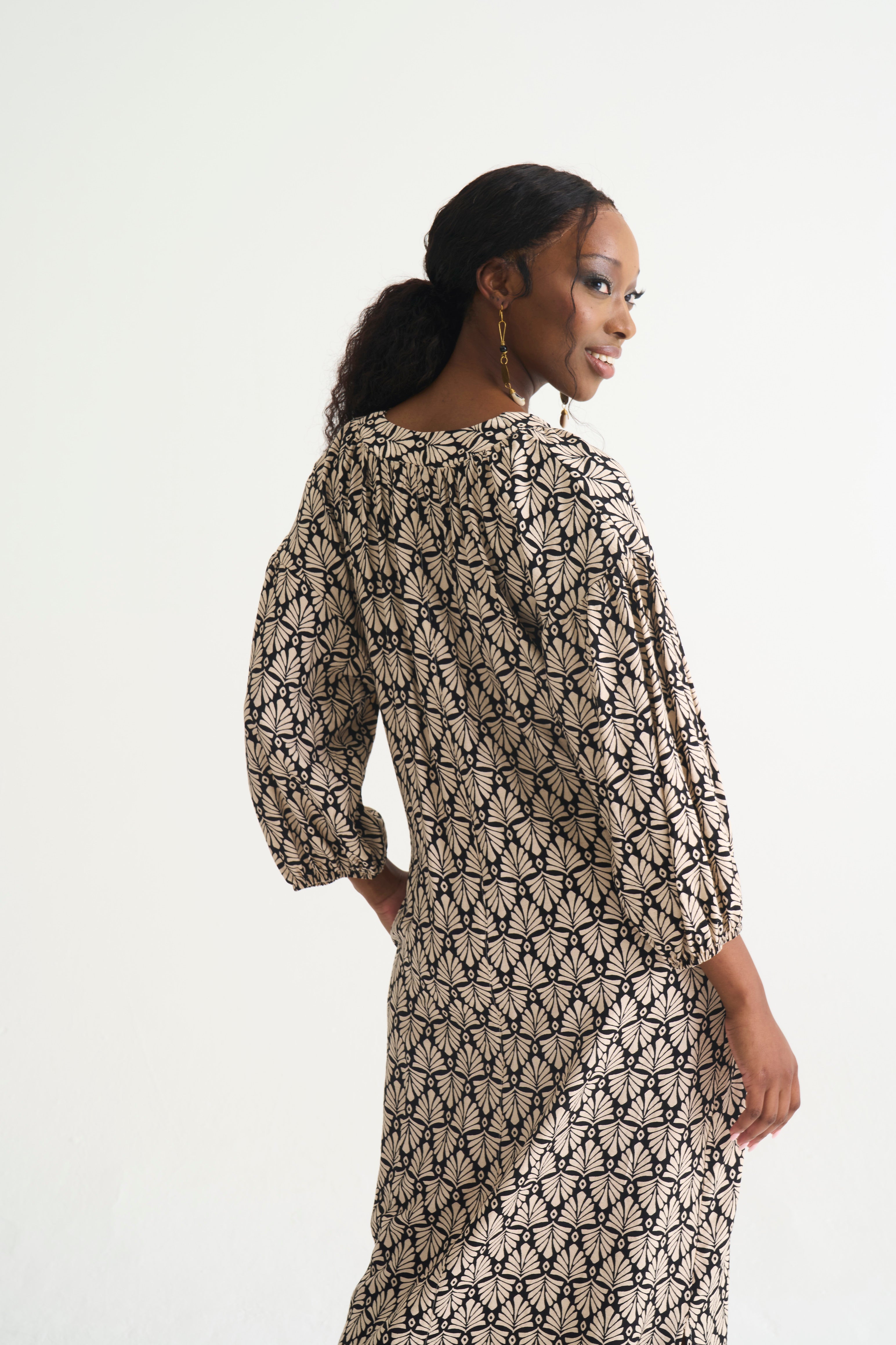 Black Palm Lace Up Tunic