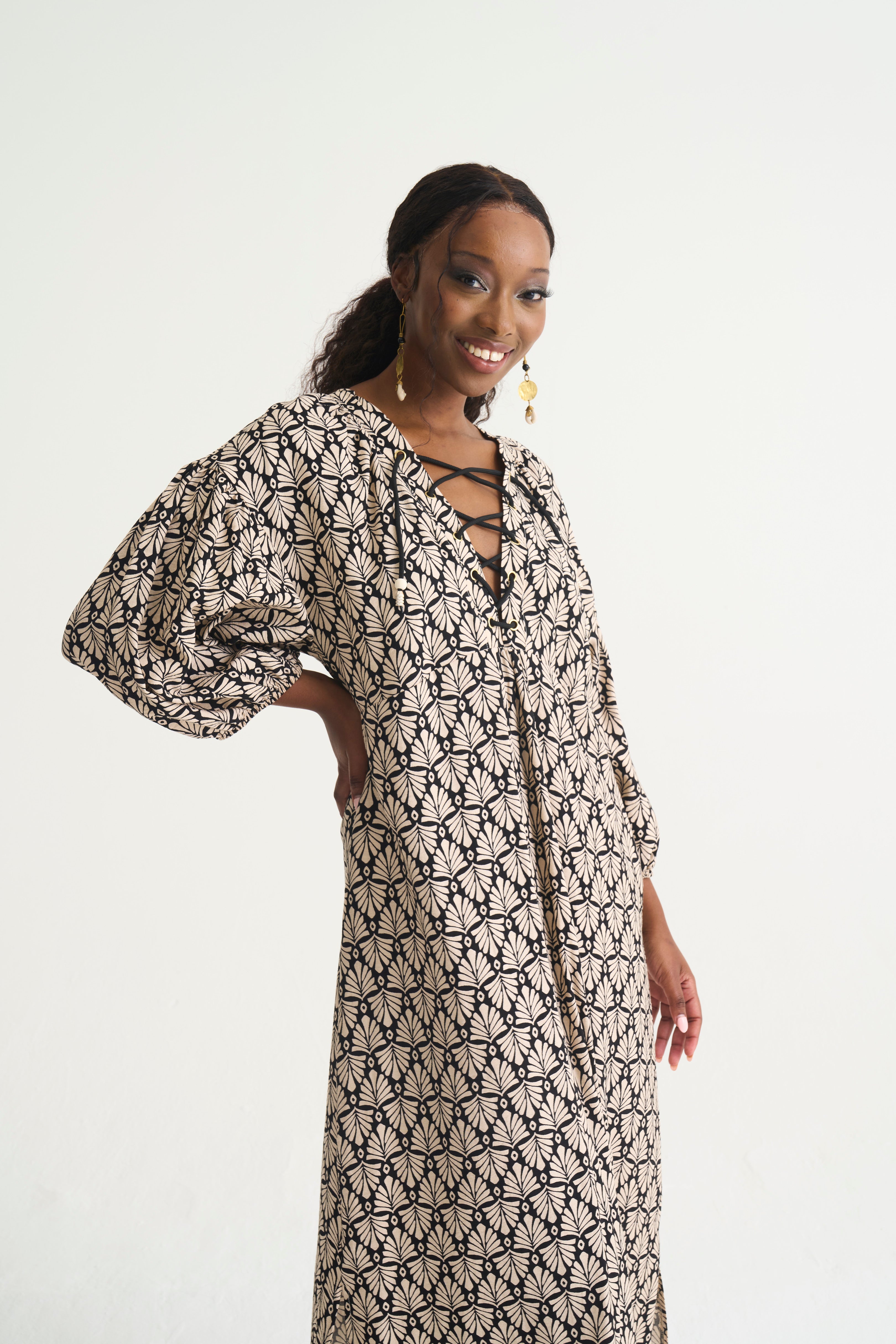 Black Palm Lace Up Tunic