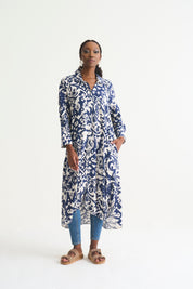 Navy Print Misty Shirt Dress – Famous Easy-Wearing Style with Pockets