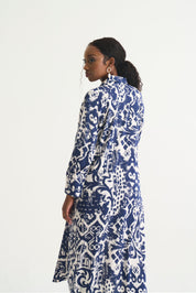 Navy Print Misty Shirt Dress – Famous Easy-Wearing Style with Pockets