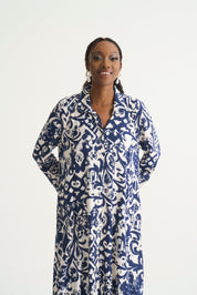 Navy Print Misty Shirt Dress – Famous Easy-Wearing Style with Pockets