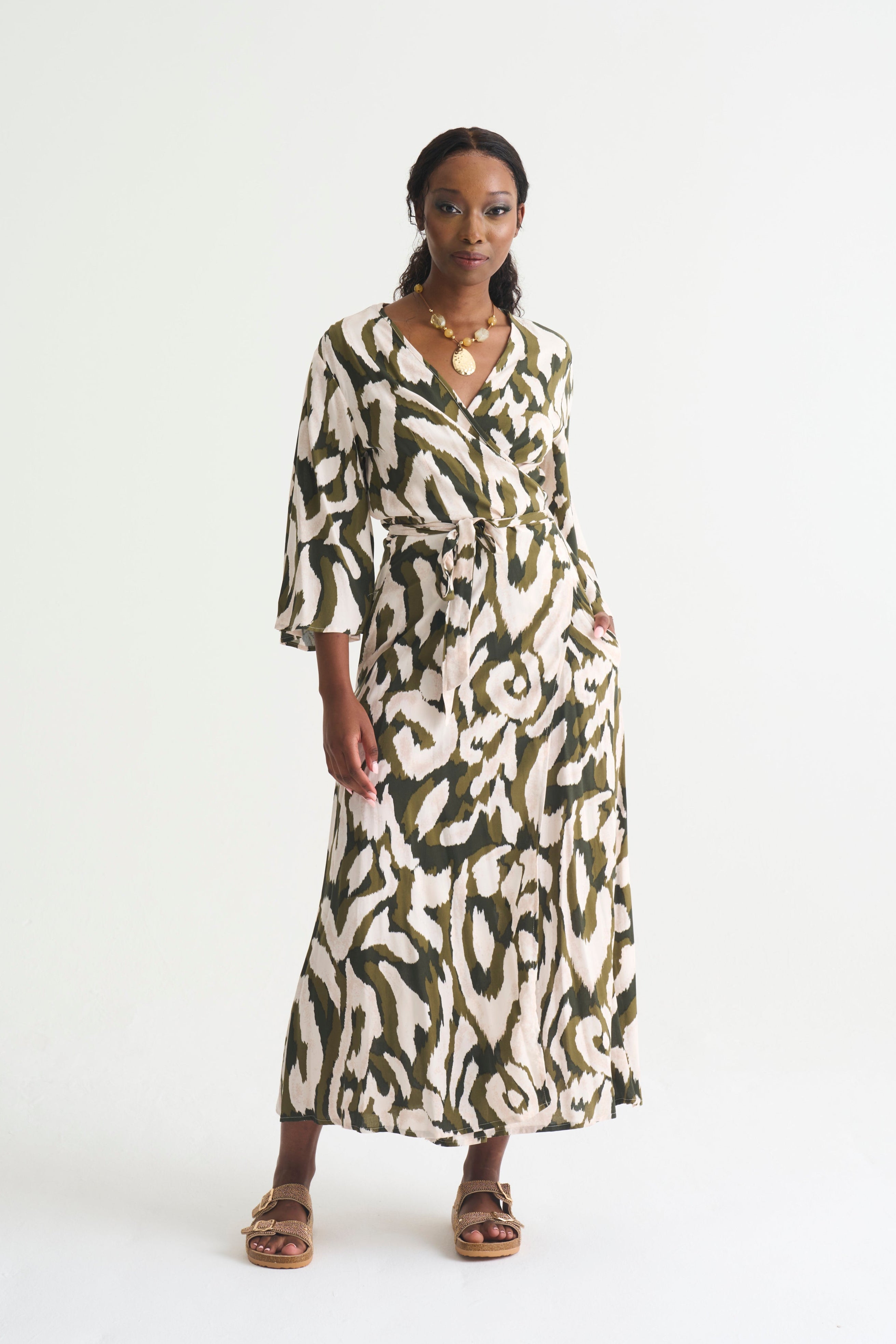 Olive Paint Wrap Dress