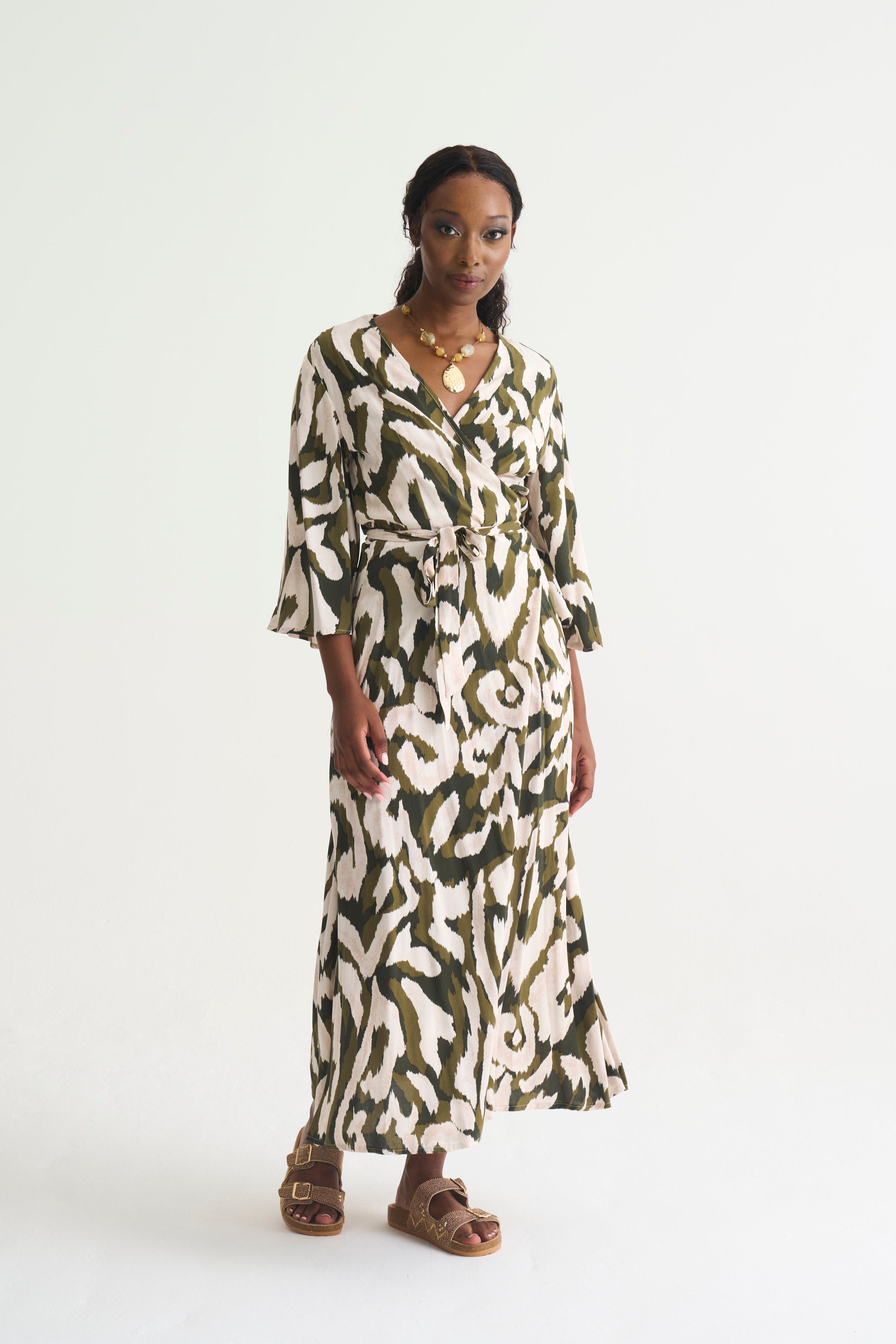 Olive Paint Wrap Dress