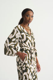 Olive Paint Wrap Dress