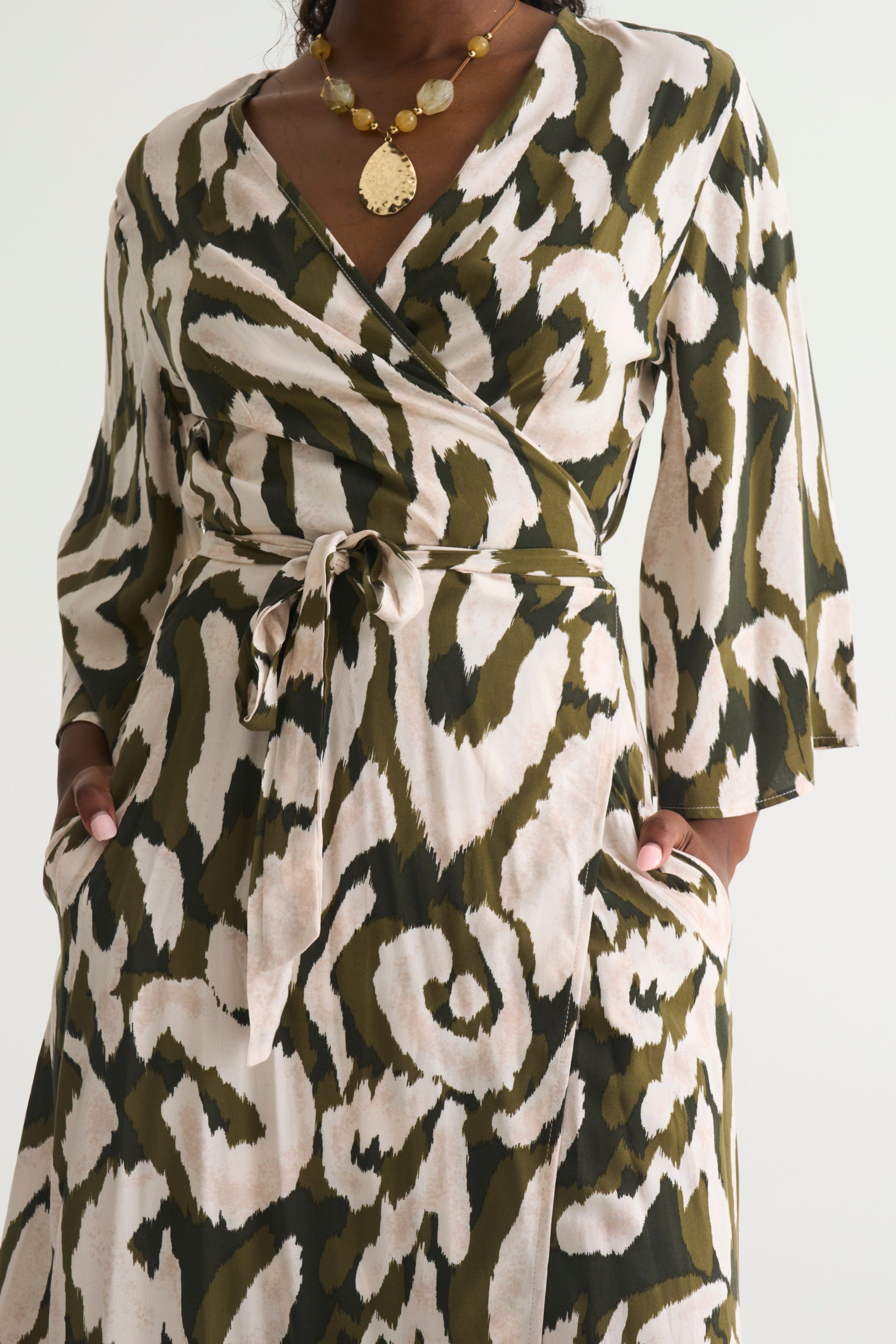 Olive Paint Wrap Dress