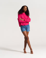 Ladder Trim Shirt in Hot Pink