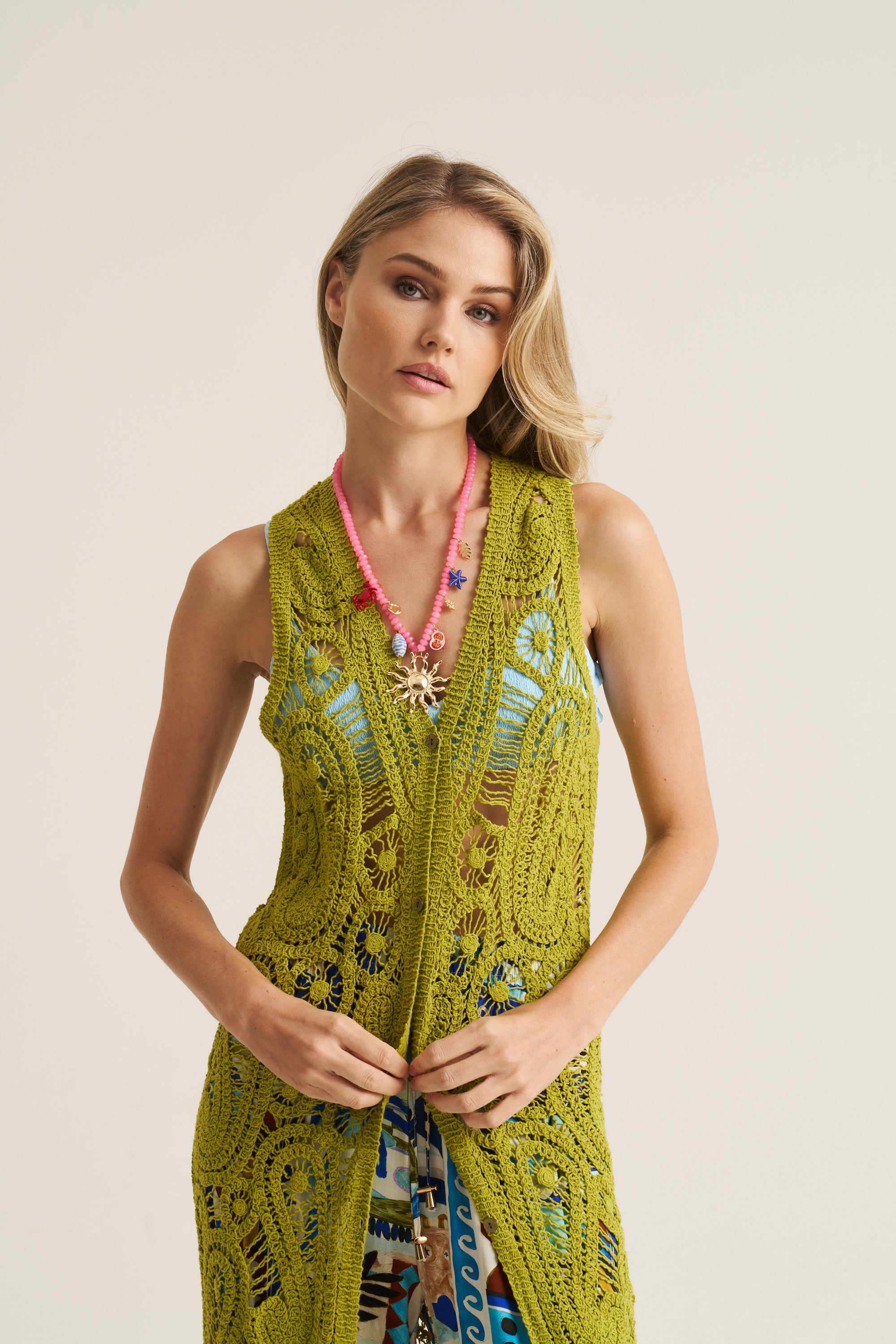Resort Crochet Waistcoat Dress