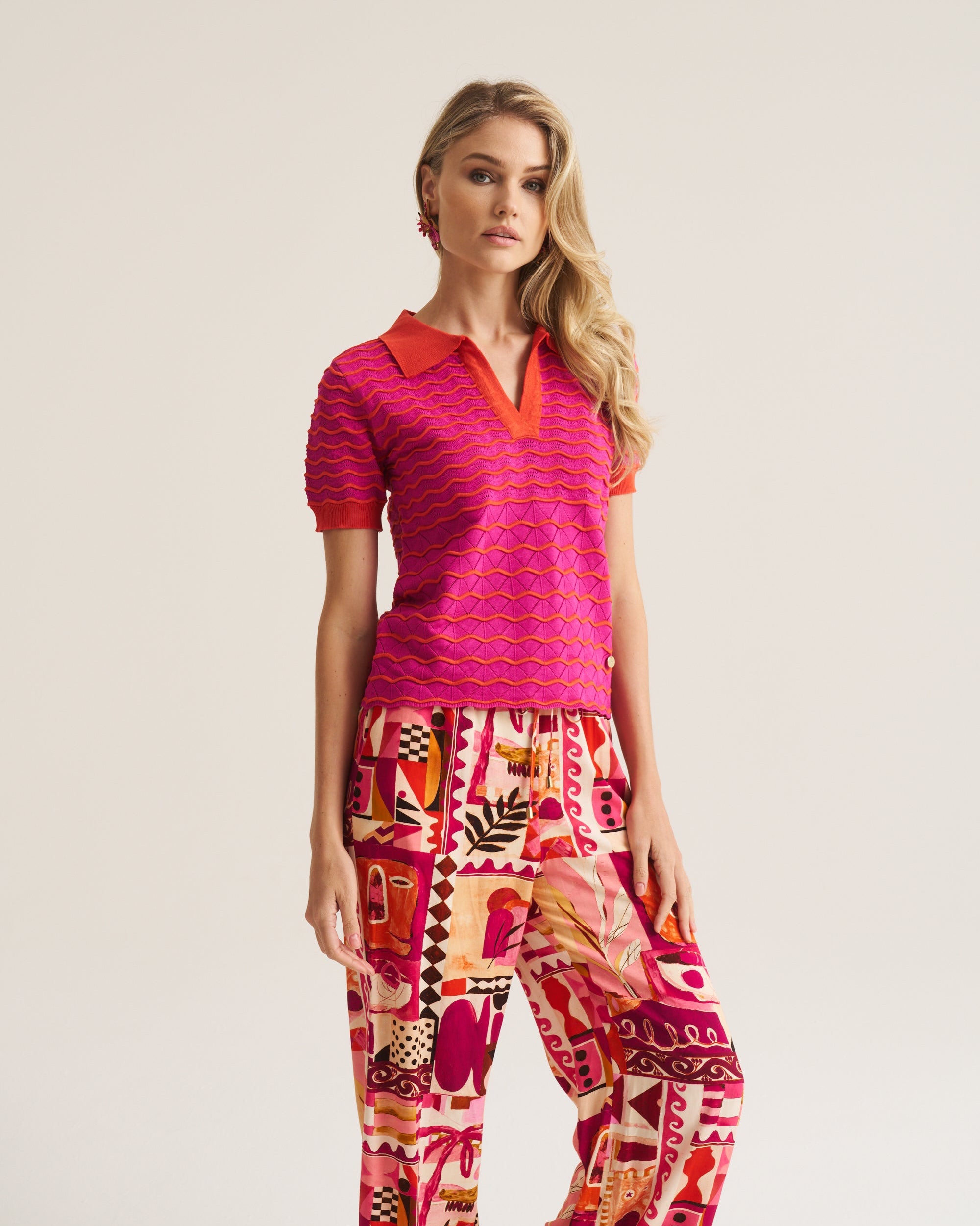 Stripe Wave Polo - Pink